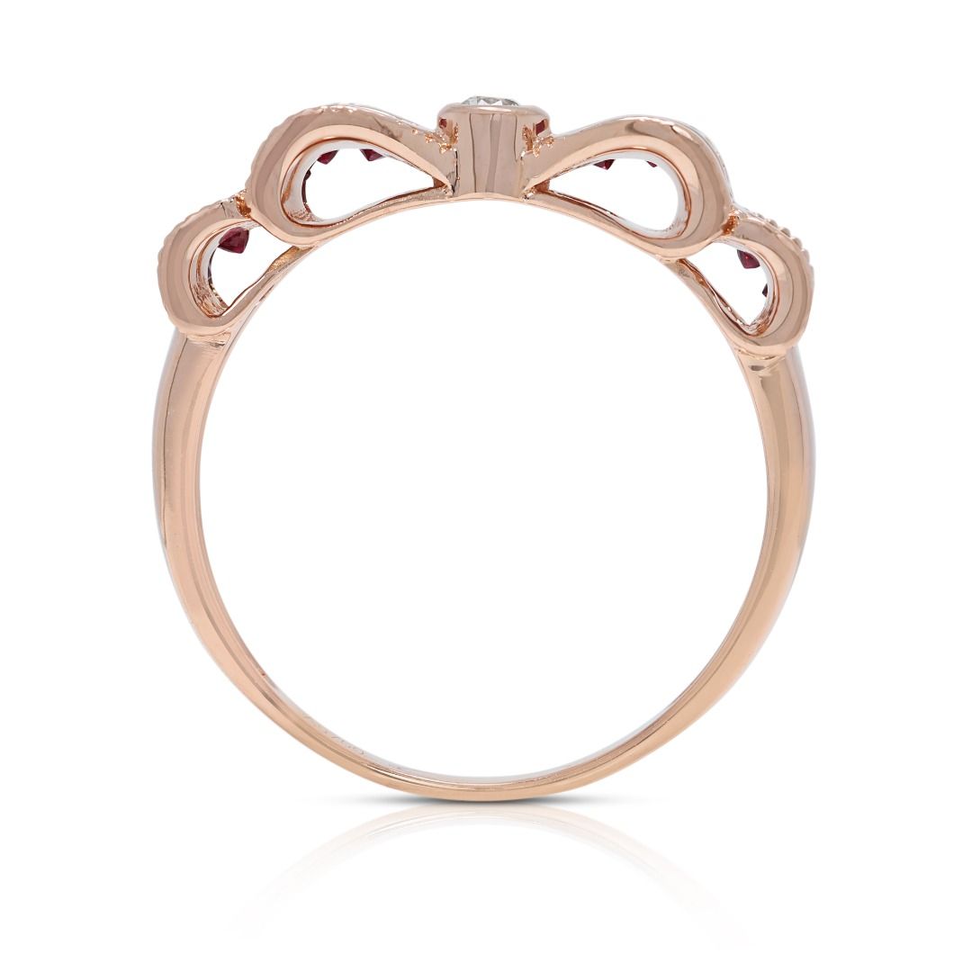 Charming 0.73ct Ruby and Natural Diamonds Ribbon Ring in 18K Rose Gold