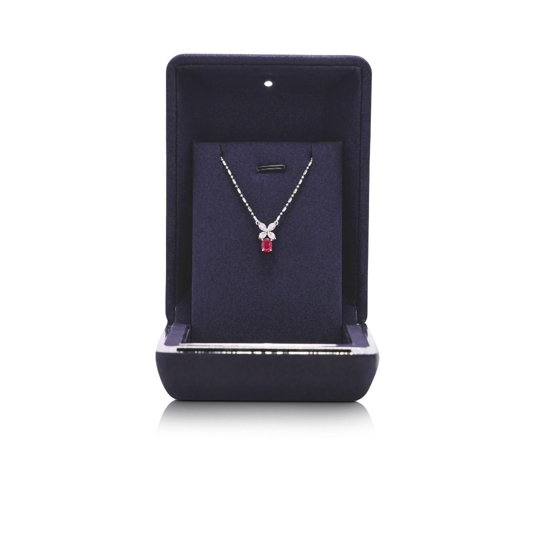 Elegant 0.63ct Ruby & Natural Diamond 18K White Gold Necklace by Larry Jewelry
