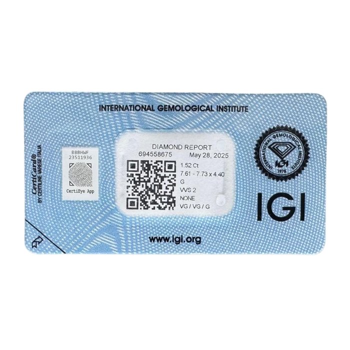 Brilliant 1.52ct Natural Round-Shaped Diamond - IGI Certified