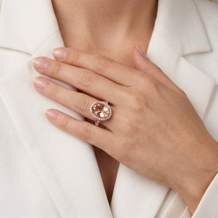 8.30 Carat IGI Certified Natural Morganite 18K Rose Gold Cocktail Ring