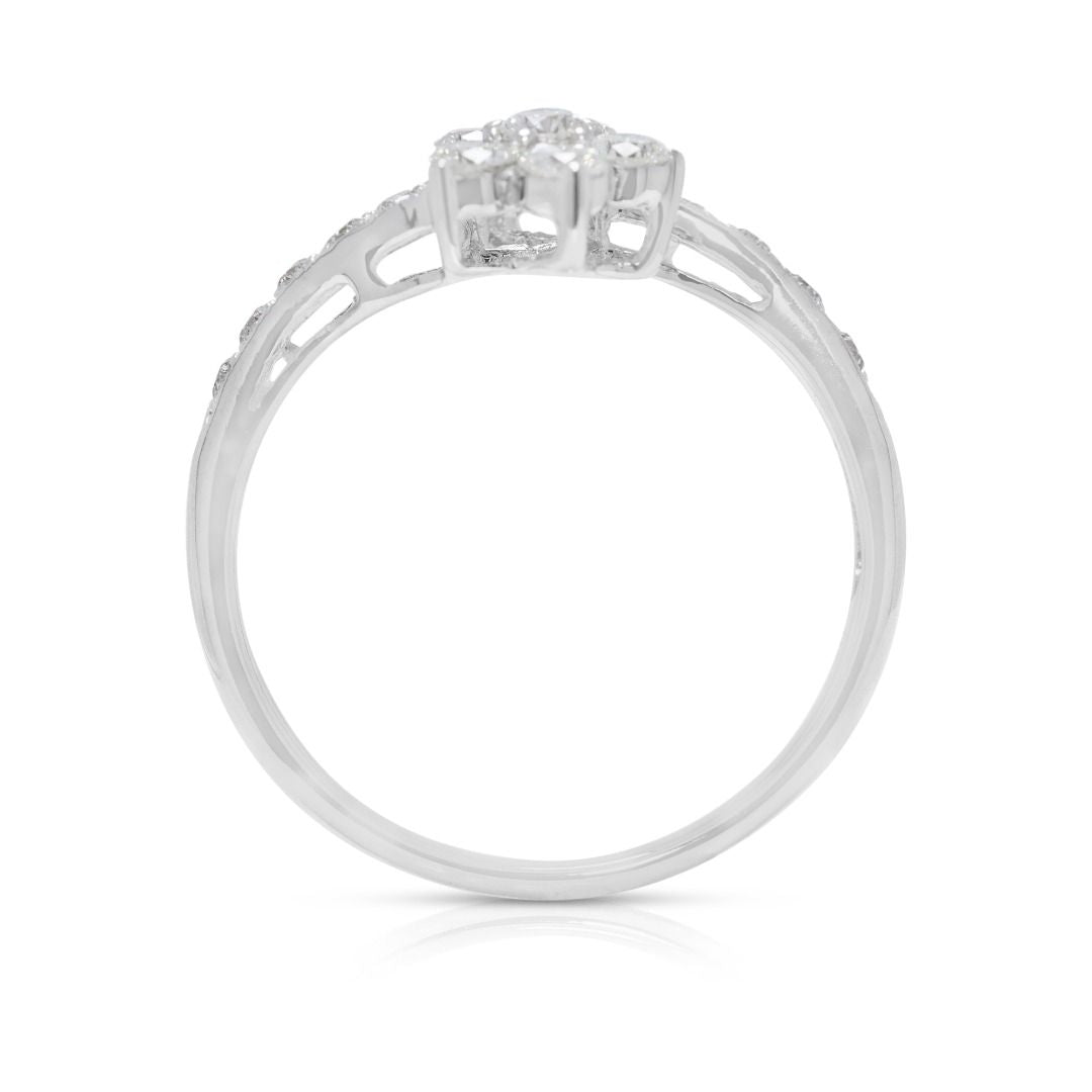 Charming 0.34ct Floral Natural Diamond Ring with Unique Band in 18K White Gold
