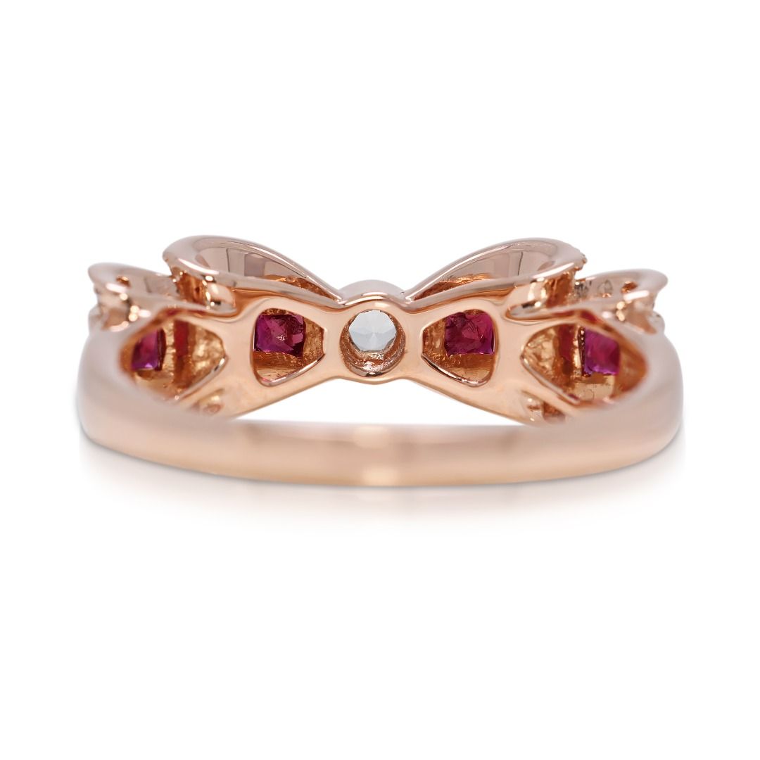 Charming 0.73ct Ruby and Natural Diamonds Ribbon Ring in 18K Rose Gold