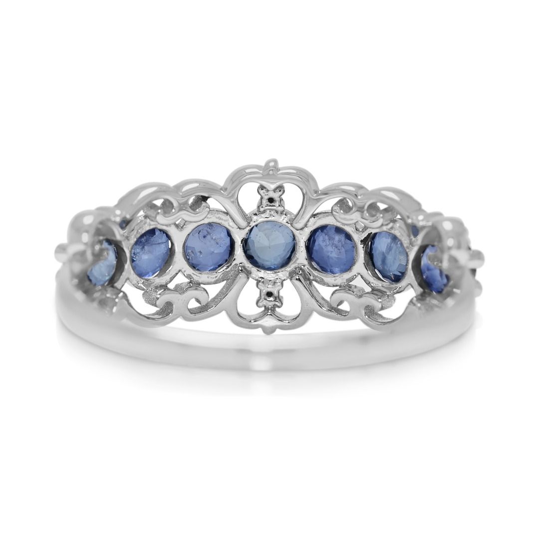 Intricate 0.61ct Sapphire and Natural Diamonds Ring in 18K White Gold