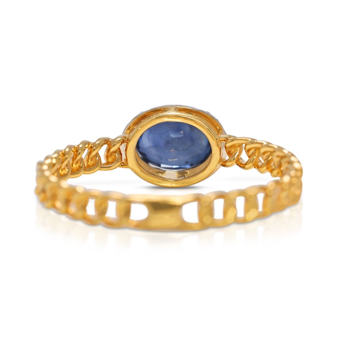 Sophisticated 0.75ct Blue Sapphire and Natural Diamonds Halo Ring in 18K Yellow Gold