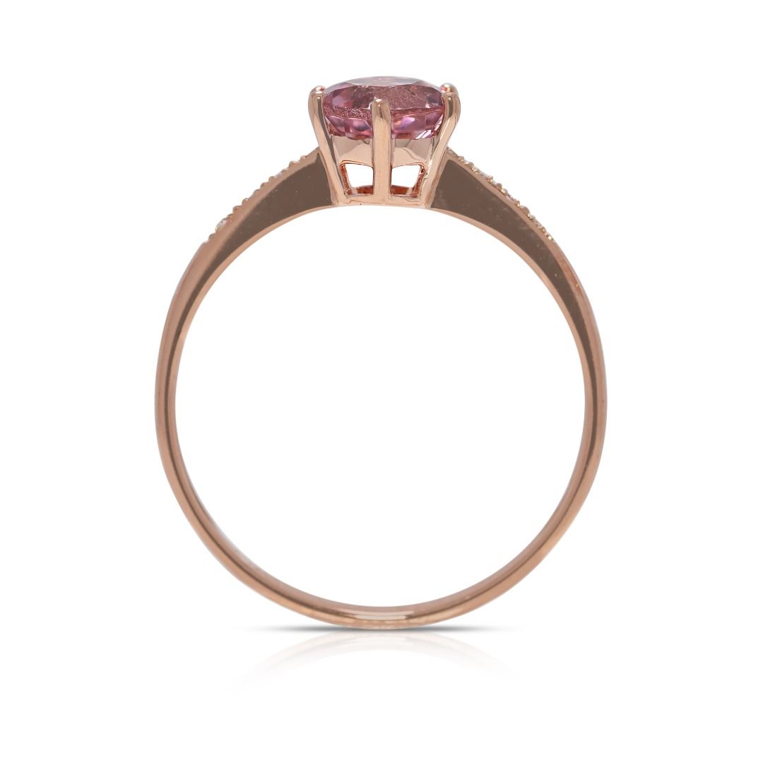 Delicate 0.74ct Pink Tourmaline and Natural Diamonds Pave Ring in 18K Yellow Gold