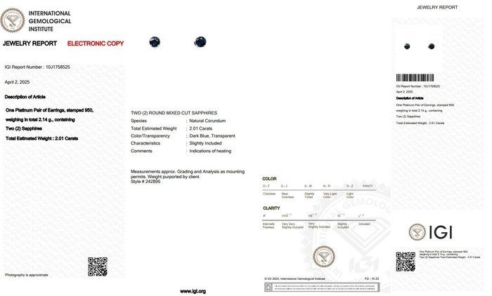 Exquisite 2.01ct Sapphire Stud Earrings in Platinum