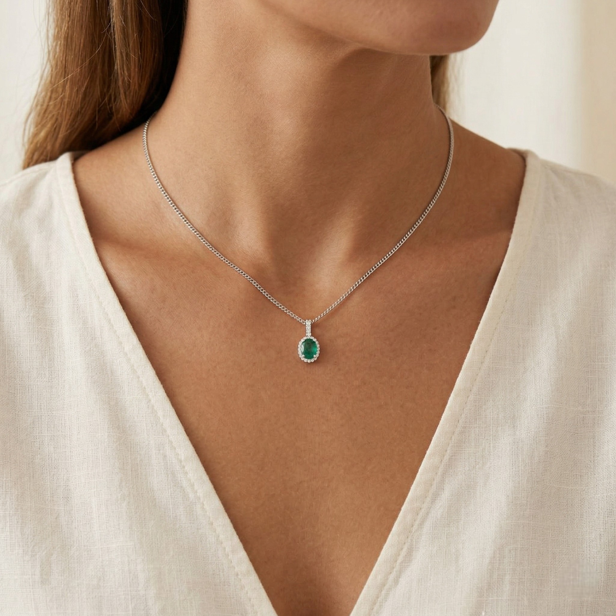 Majestic 2.36ct Emerald & Diamond Pendant in 18K White Gold (New) – CGRL Certified