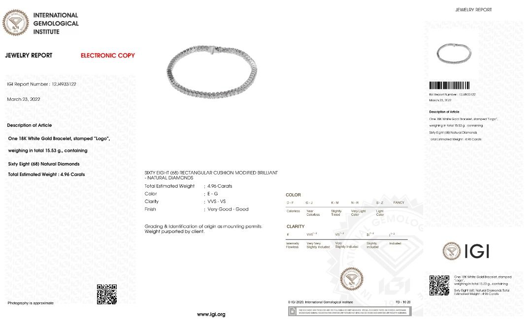 Breathtaking 4.96ct Diamond Bracelet in 18K White Gold