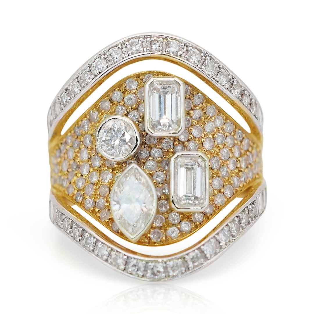 Peerless 3.03ct Natural Diamond Cluster Ring 14K Yellow Gold - IGI Certified