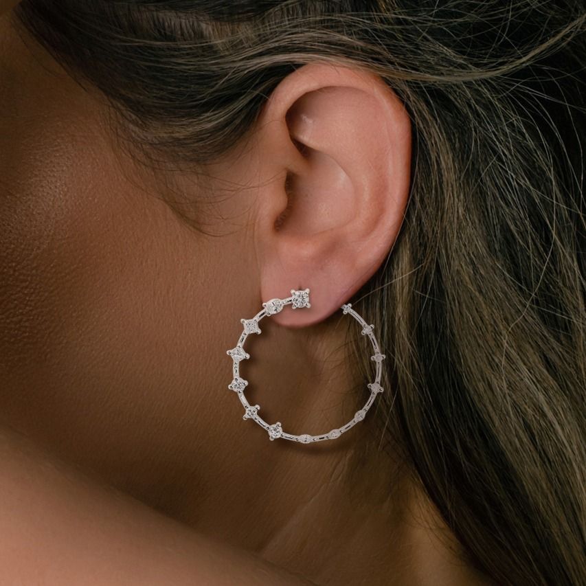 Fabulous 0.90ct Natural Diamond Hoop Earrings in 18K White Gold with IGI Certificate