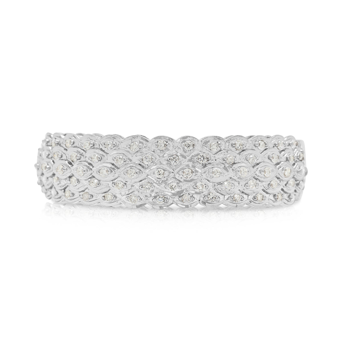 Stately 2.10ct Natural Diamond Woven Bangle in 18K White Gold with Nan Yang Certificate