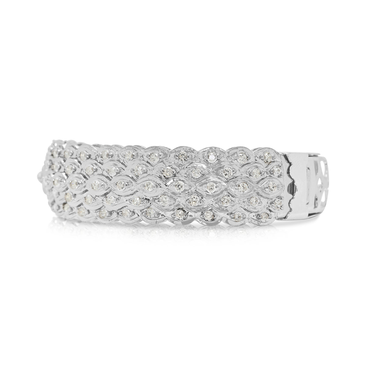 Stately 2.10ct Natural Diamond Woven Bangle in 18K White Gold with Nan Yang Certificate