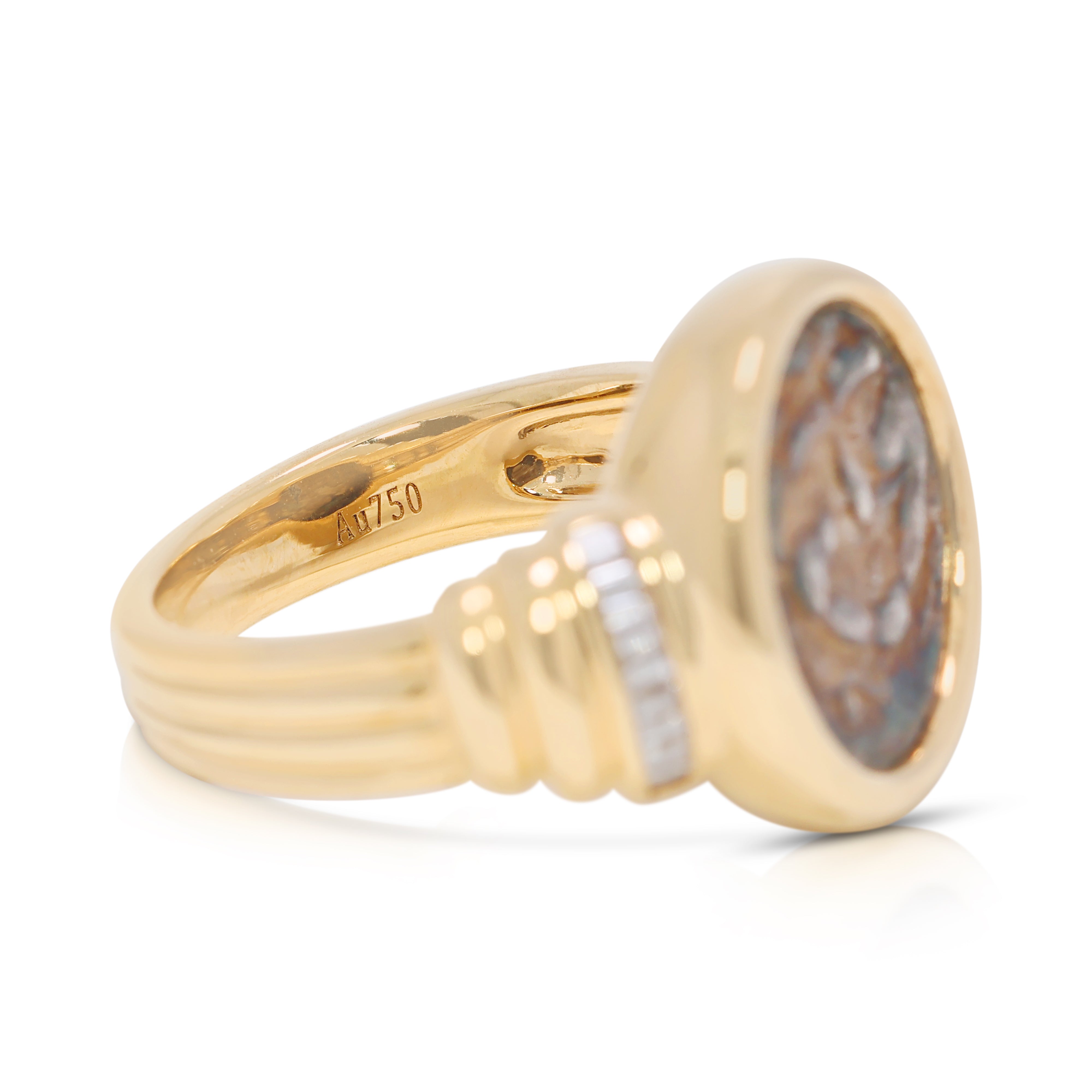 Bold 0.12ct Natural Diamond Medusa Coin Ring in 18K Yellow Gold