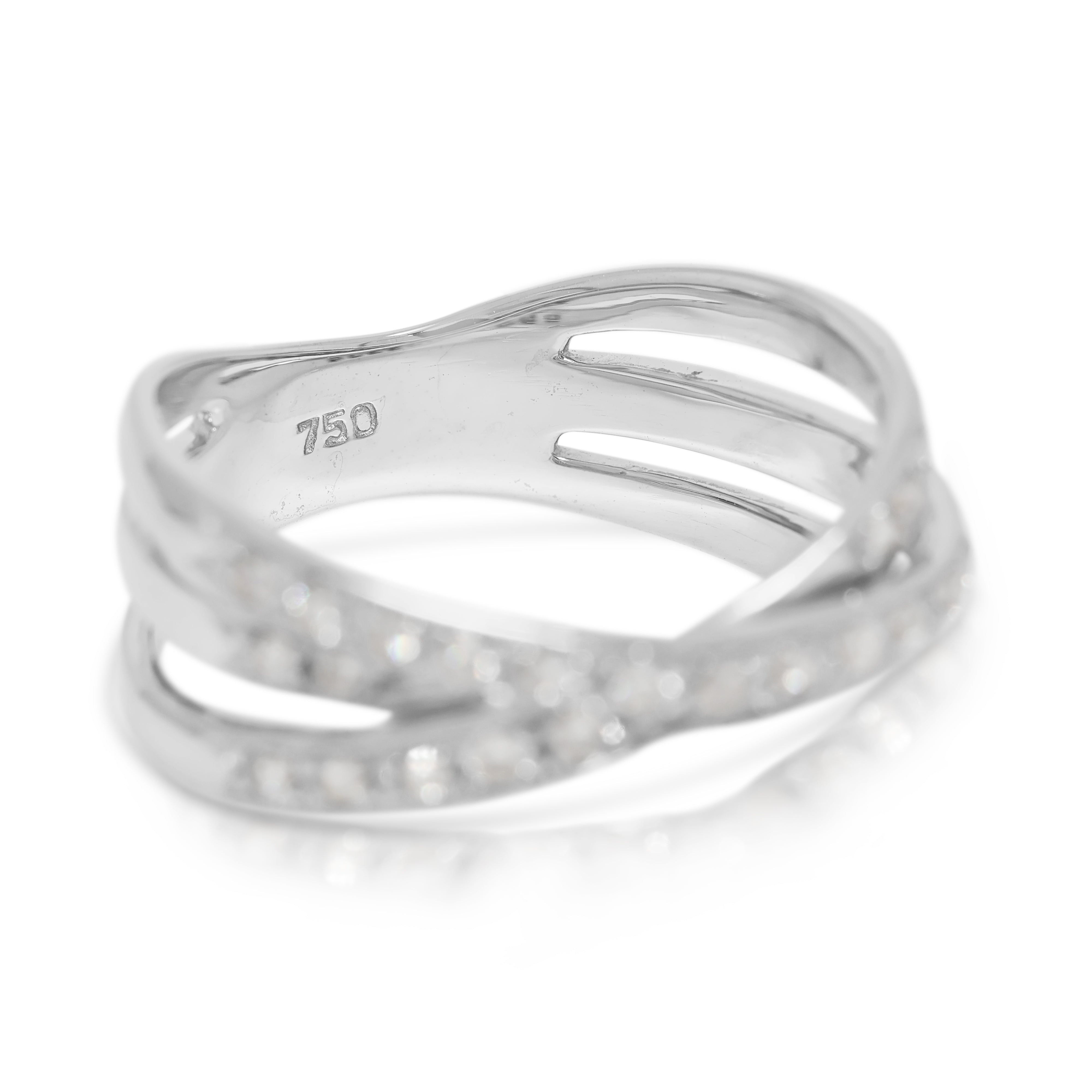 Elegant 0.64ct Natural Diamond Crossover Ring in 18K White Gold