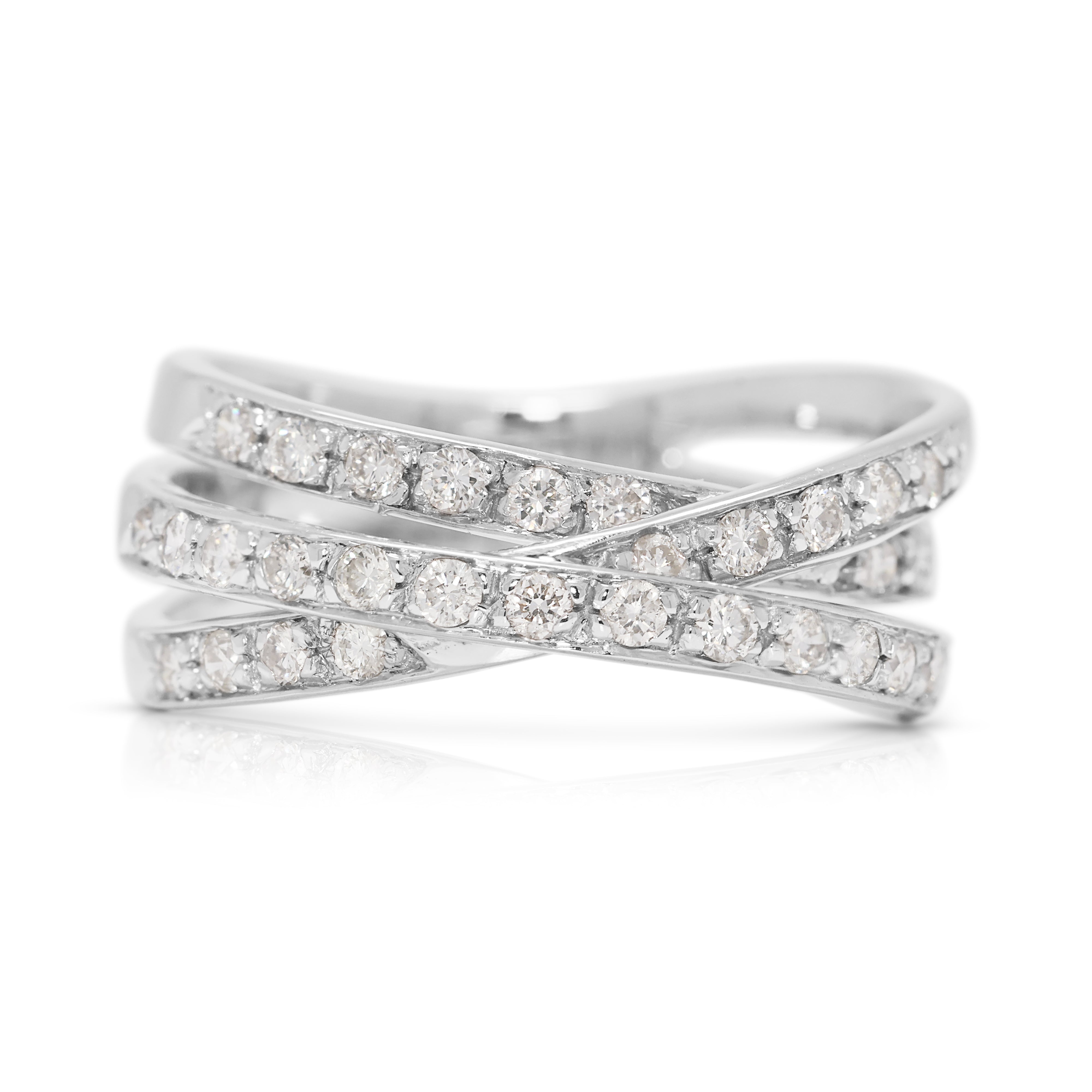 Elegant 0.64ct Natural Diamond Crossover Ring in 18K White Gold