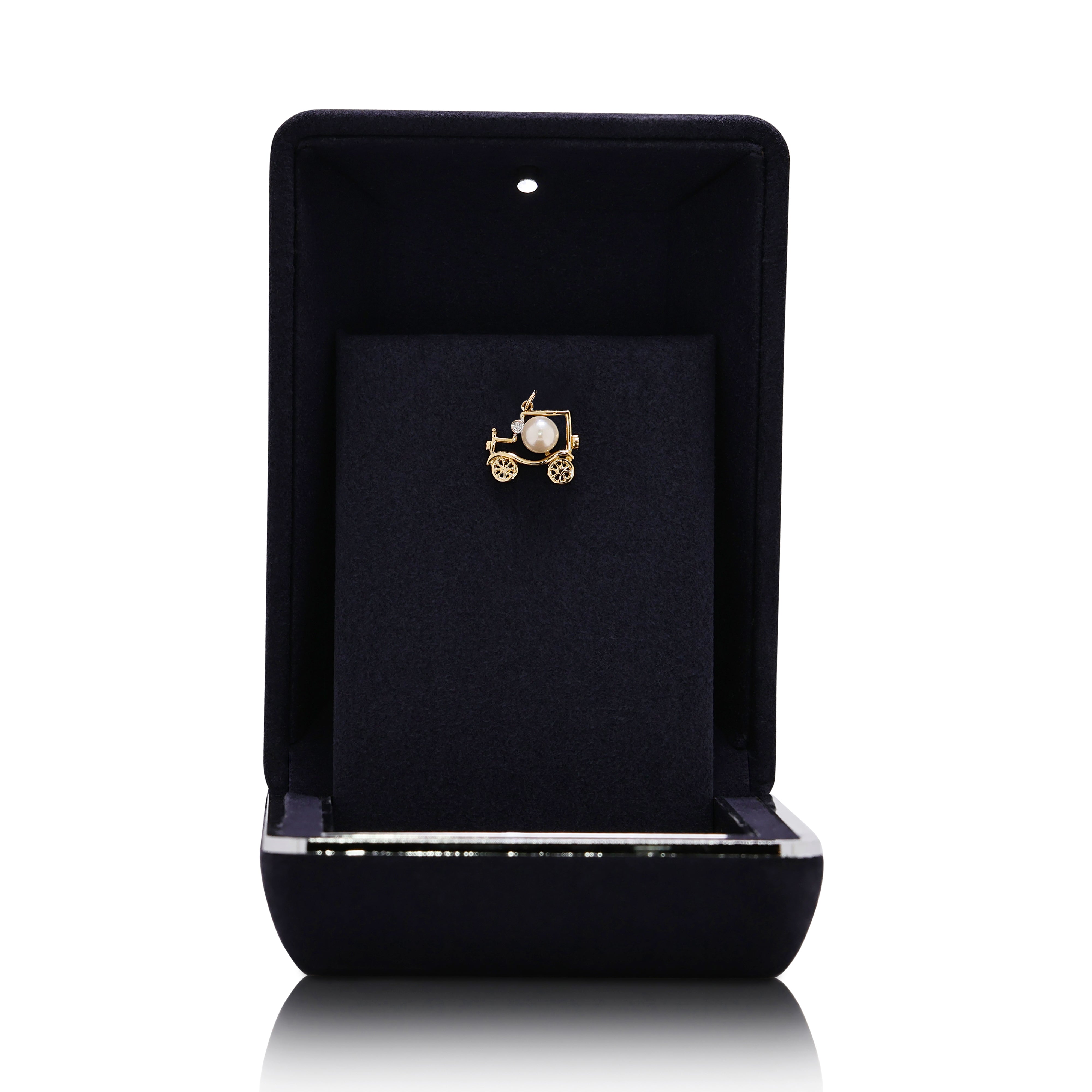 Unique Akoya Pearl & Natural Diamond 18K Yellow Gold Car Design Pendant