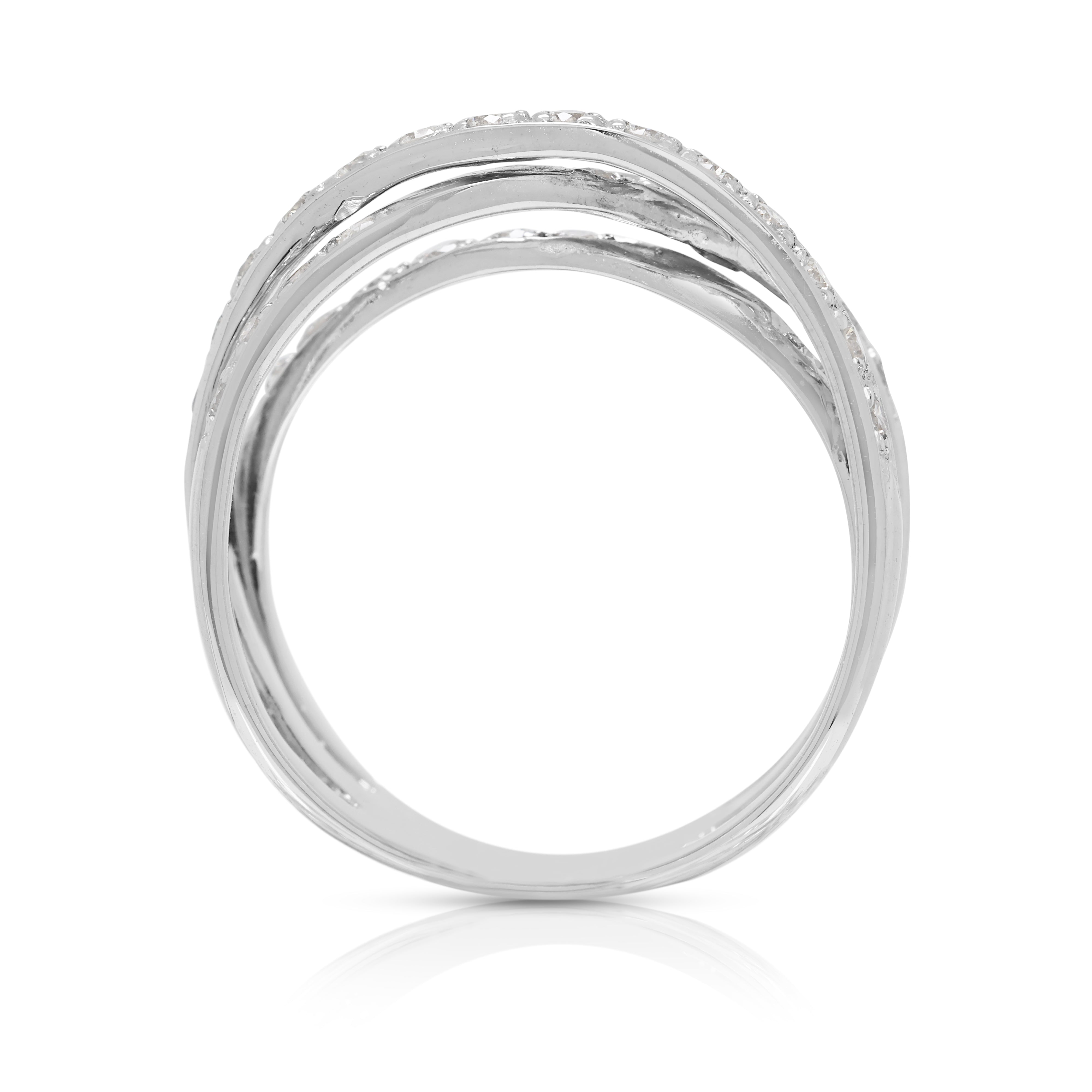 Elegant 0.64ct Natural Diamond Crossover Ring in 18K White Gold