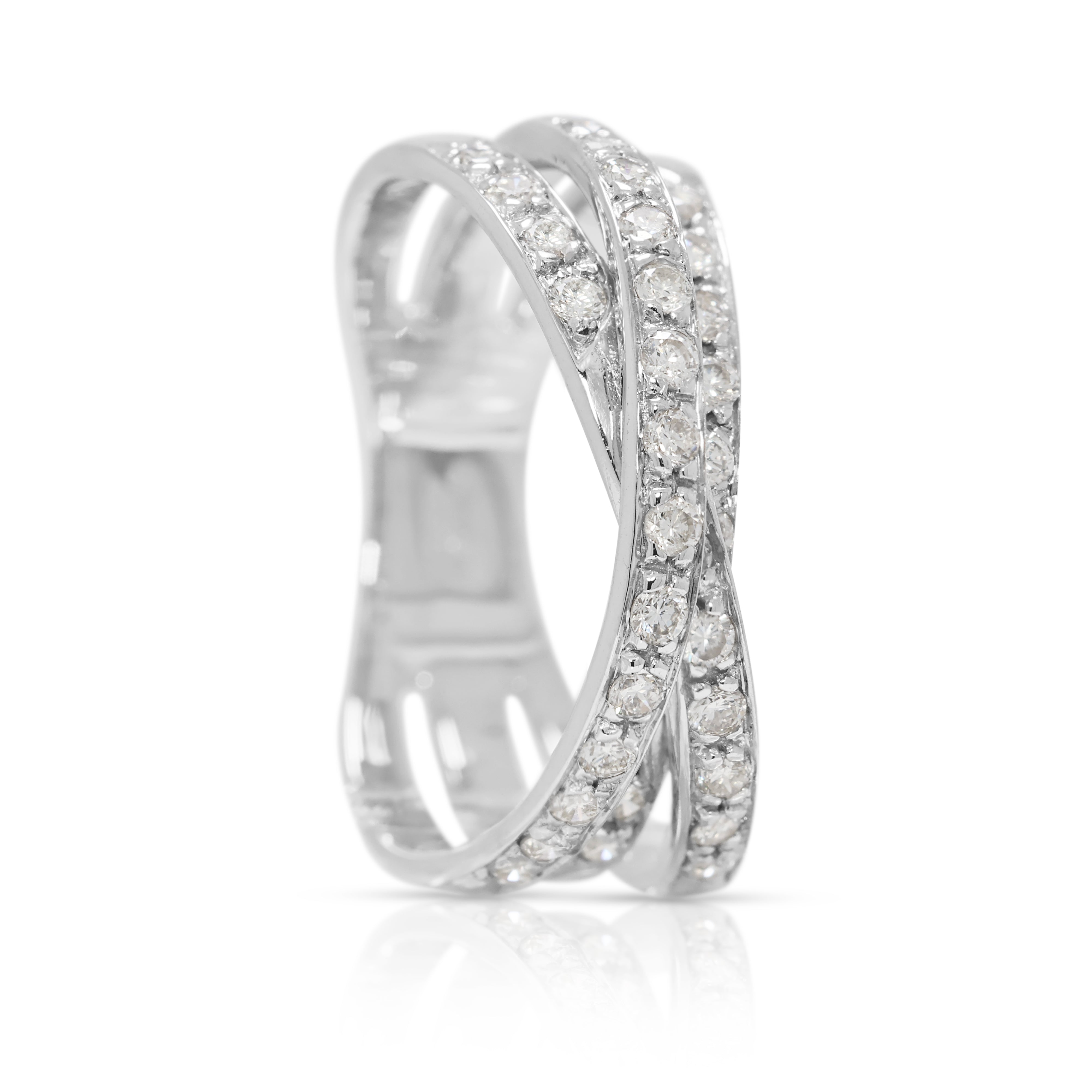 Elegant 0.64ct Natural Diamond Crossover Ring in 18K White Gold