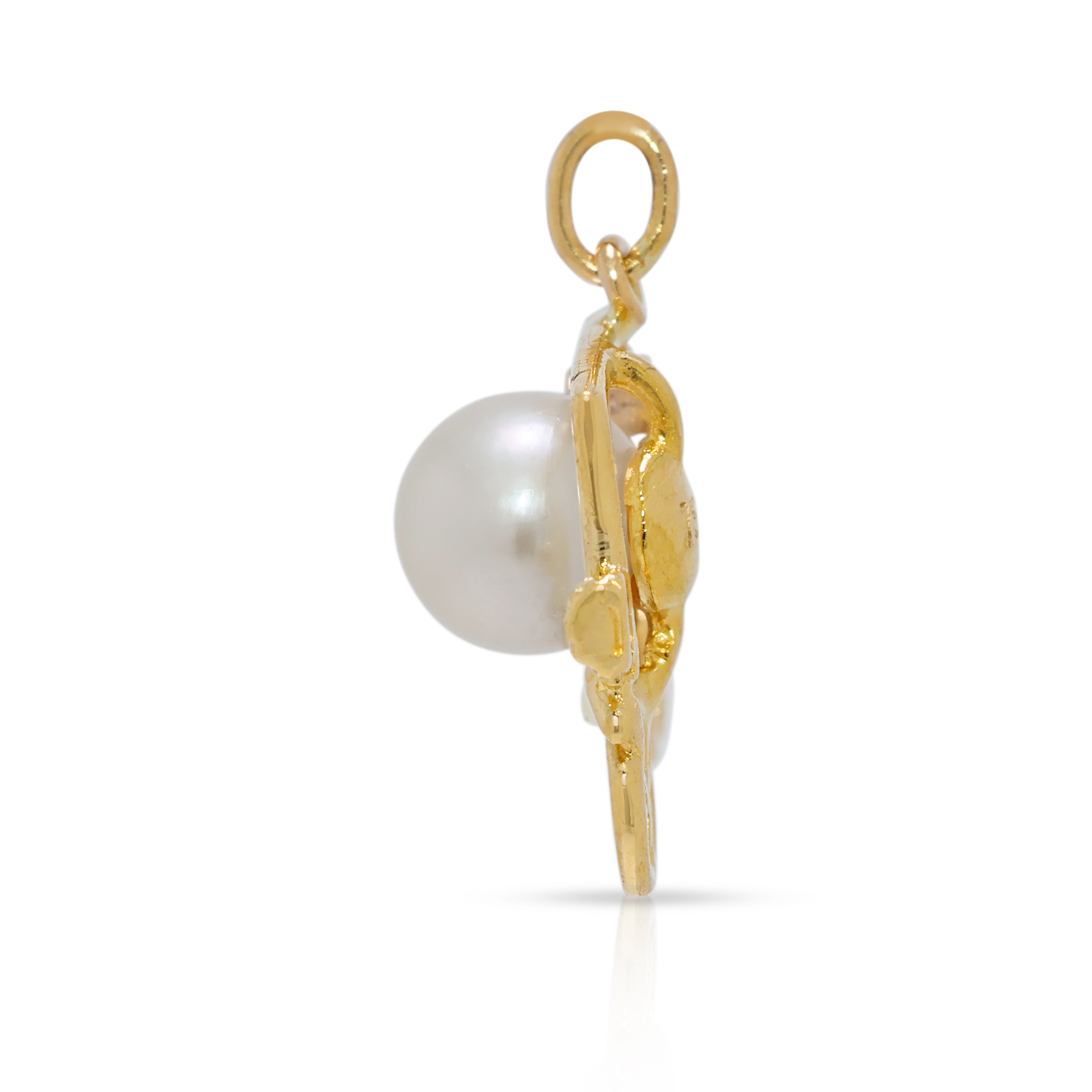 Unique Akoya Pearl & Natural Diamond 18K Yellow Gold Car Design Pendant