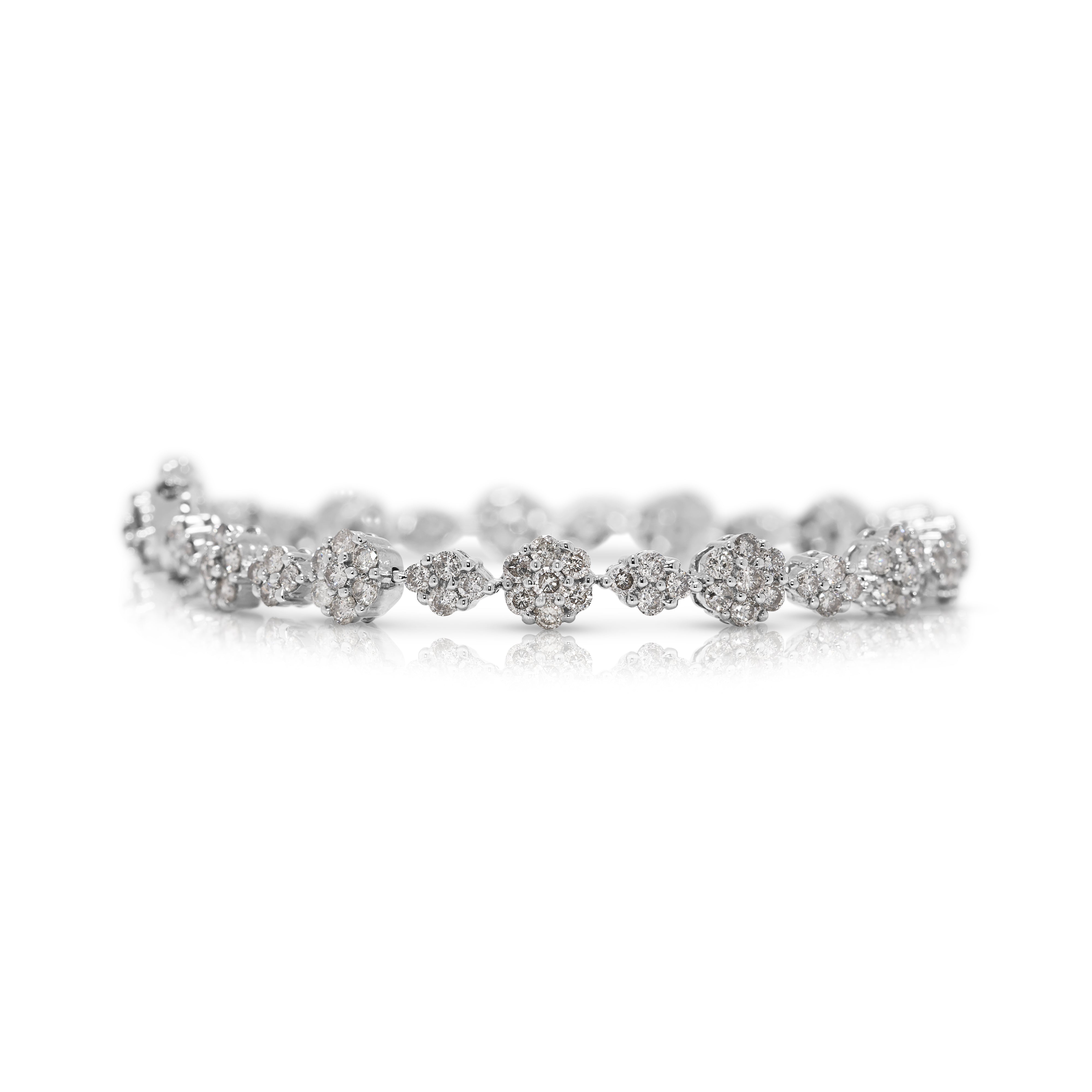 Brilliant 2.15ct Natural Diamond Cluster Bracelet in 18K White Gold