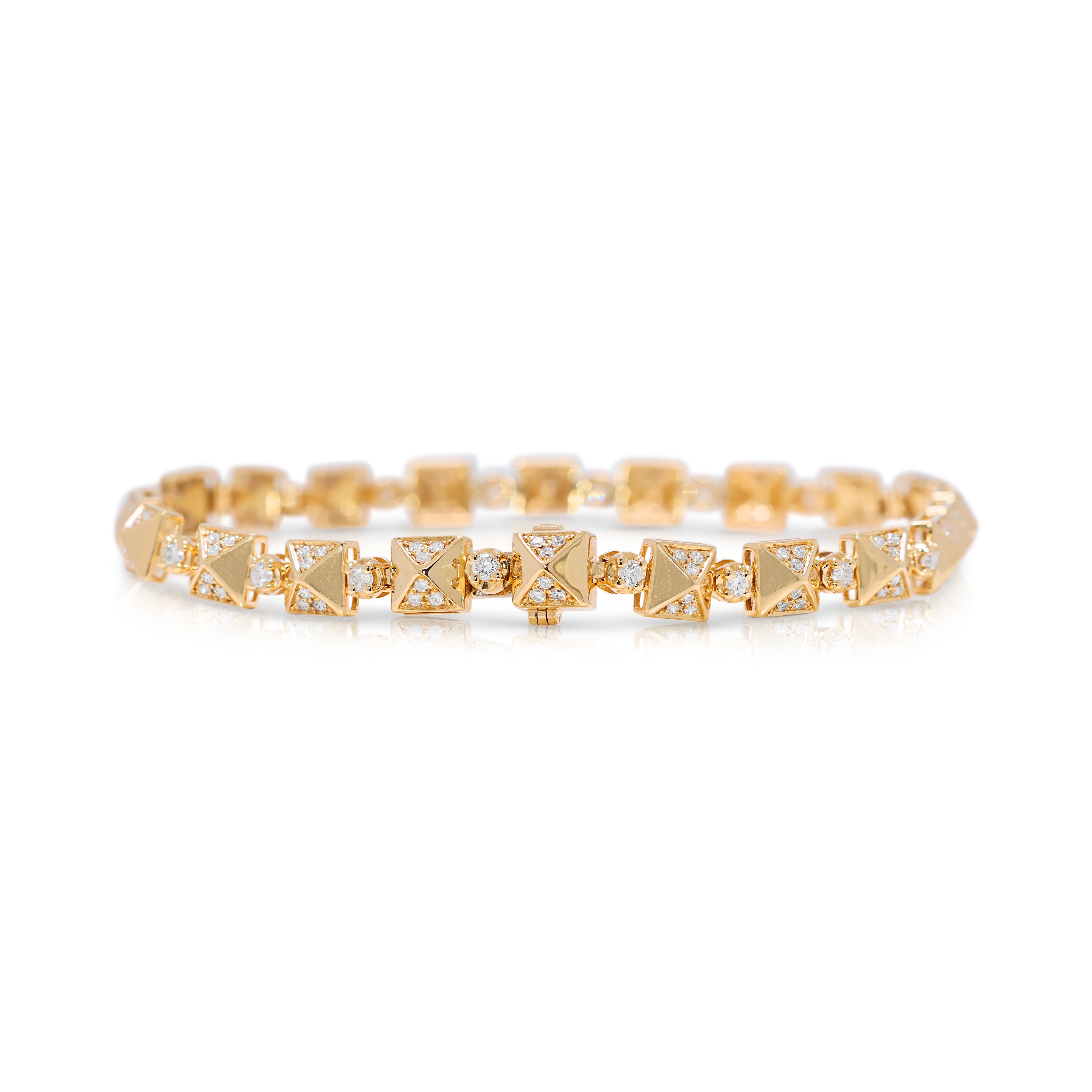 Luxurious 1.10ct Natural Diamond Link Bracelet in 18K Yellow Gold