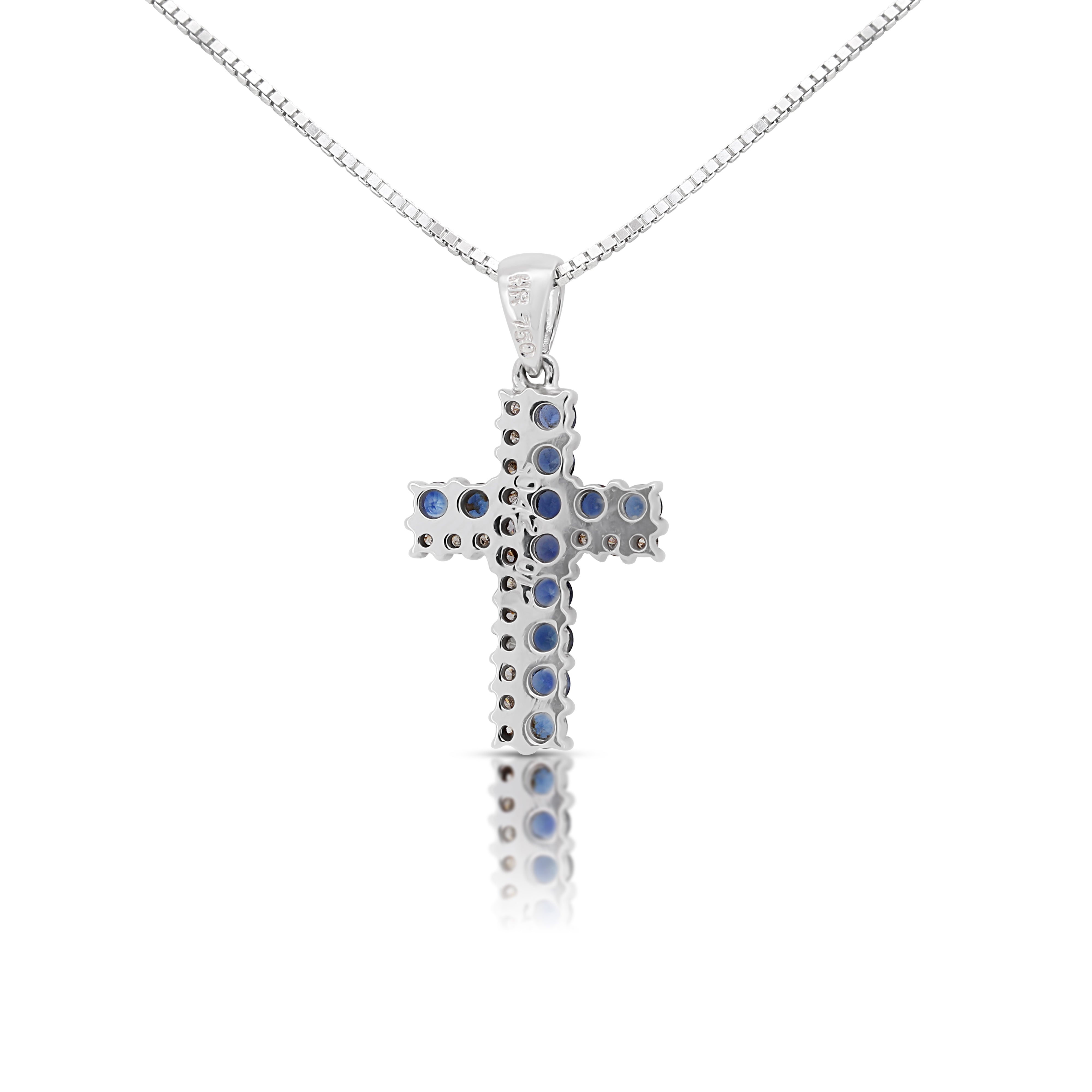 Timeless 0.42ct Sapphire with Natural Diamond Cross Pendant in 18K White Gold