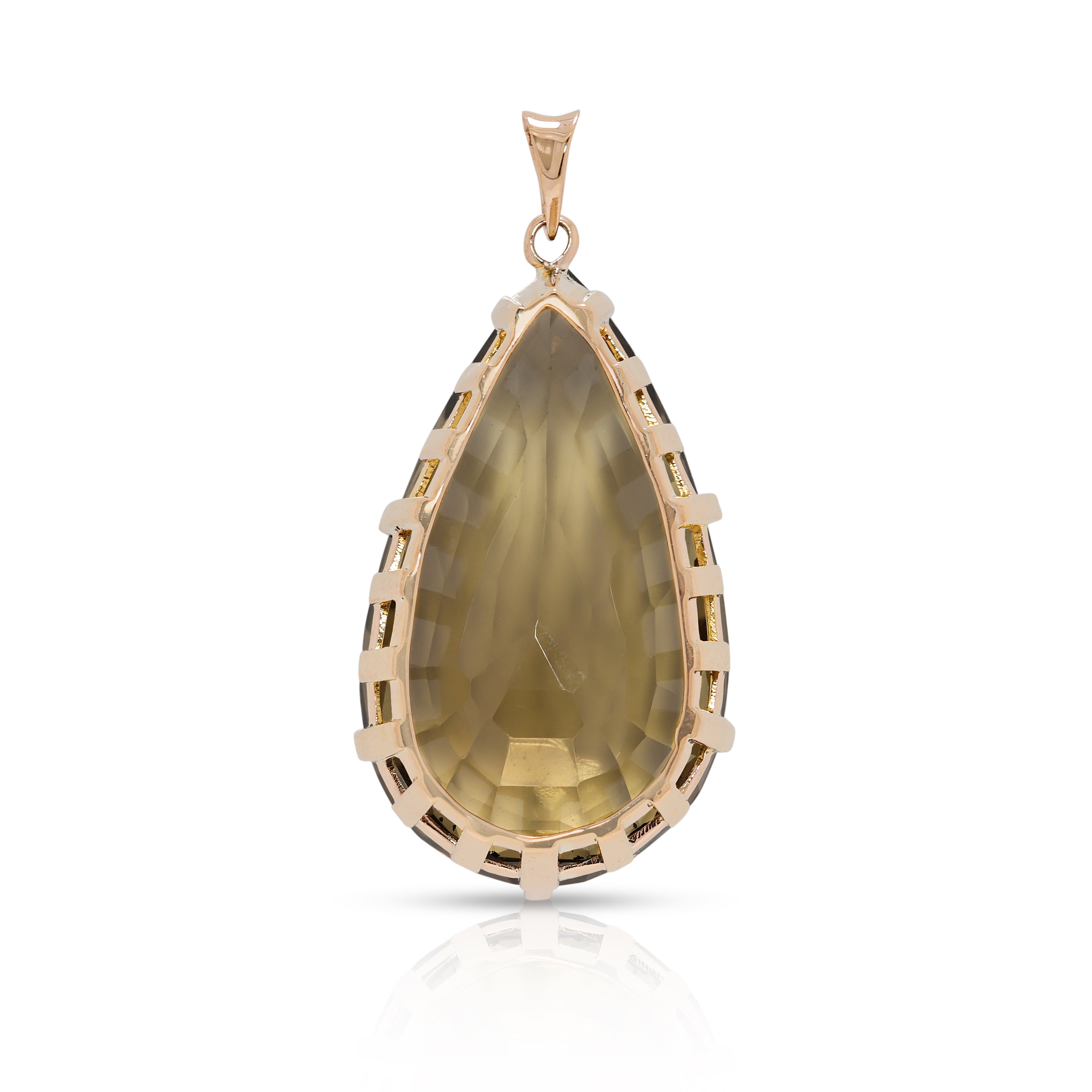 Magnificent 36.88ct Smoky Quartz 14K Yellow Gold Pendant