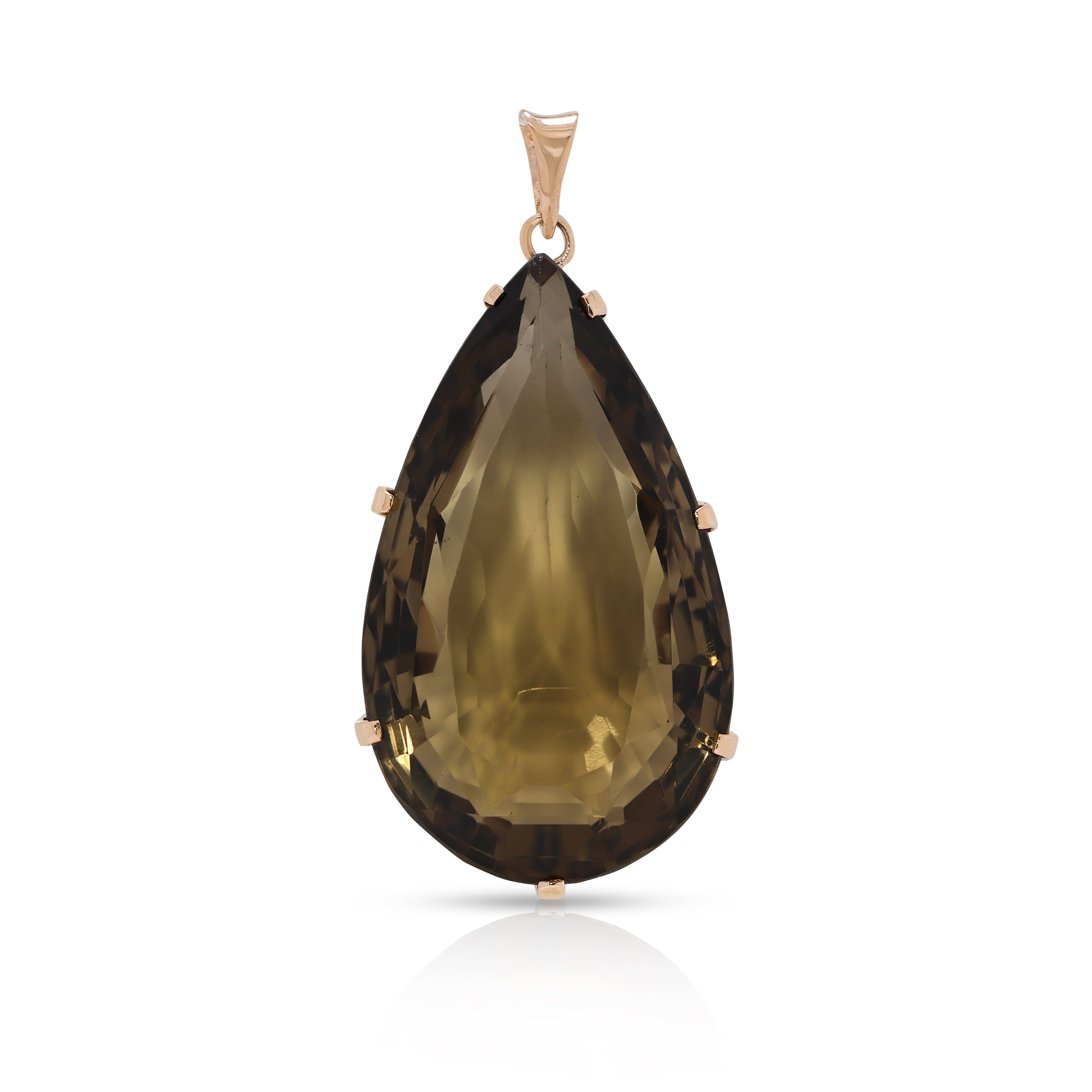 Magnificent 36.88ct Smoky Quartz 14K Yellow Gold Pendant