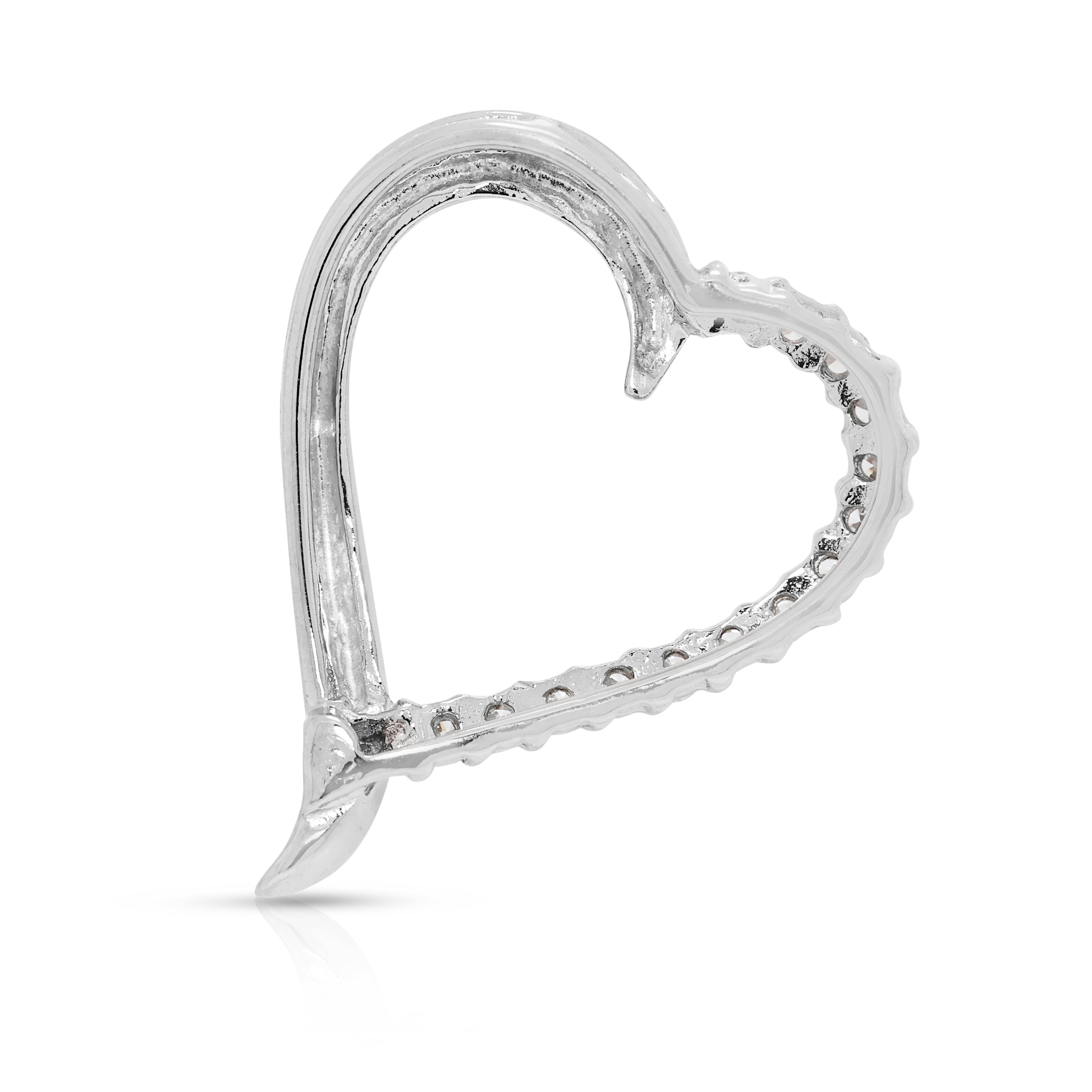 Romantic 0.28ct Natural Diamond Heart Pendant in 18K White Gold (New)