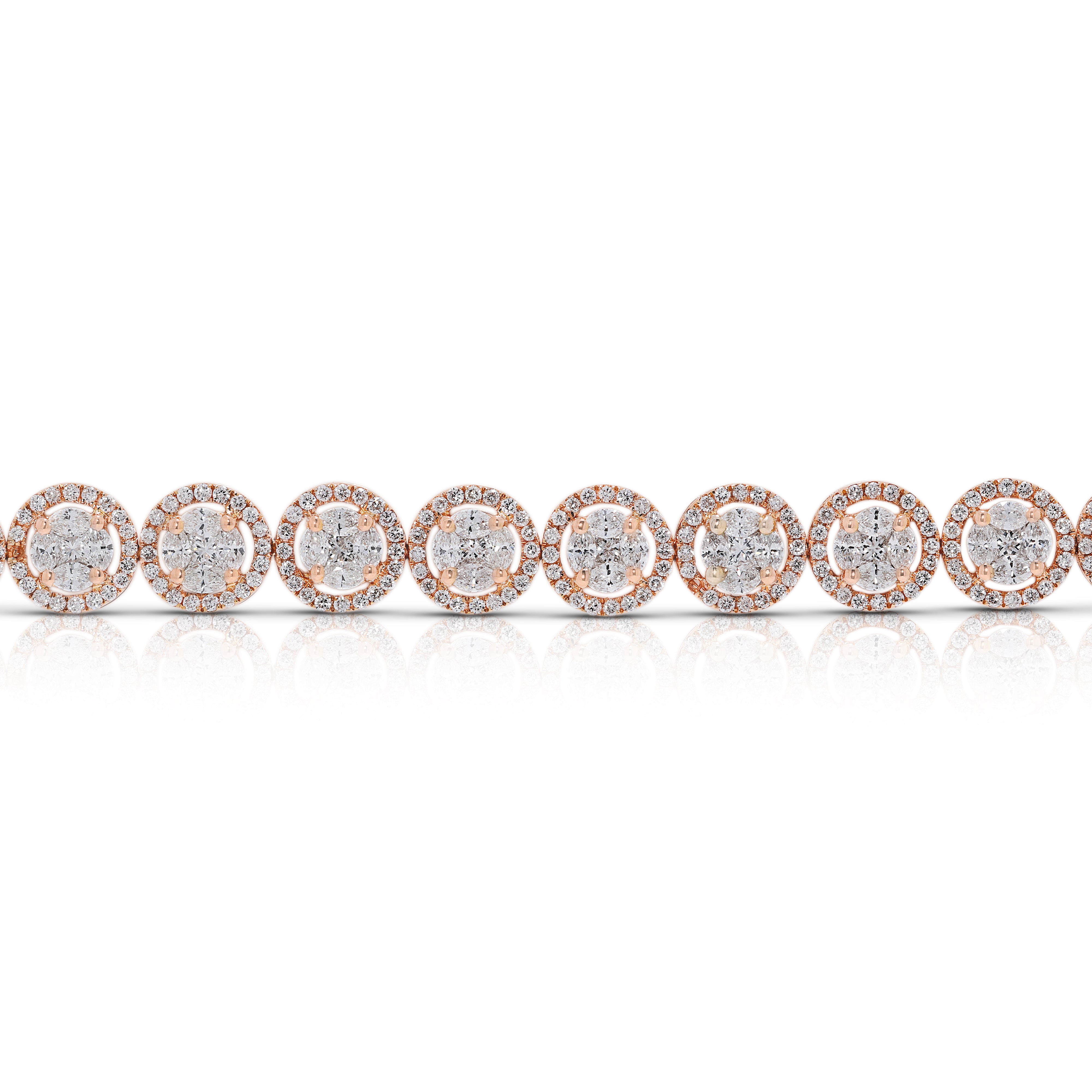 Luxurious 4.59ct Multi-Cut Natural Diamond Bracelet in 18K Rose Gold