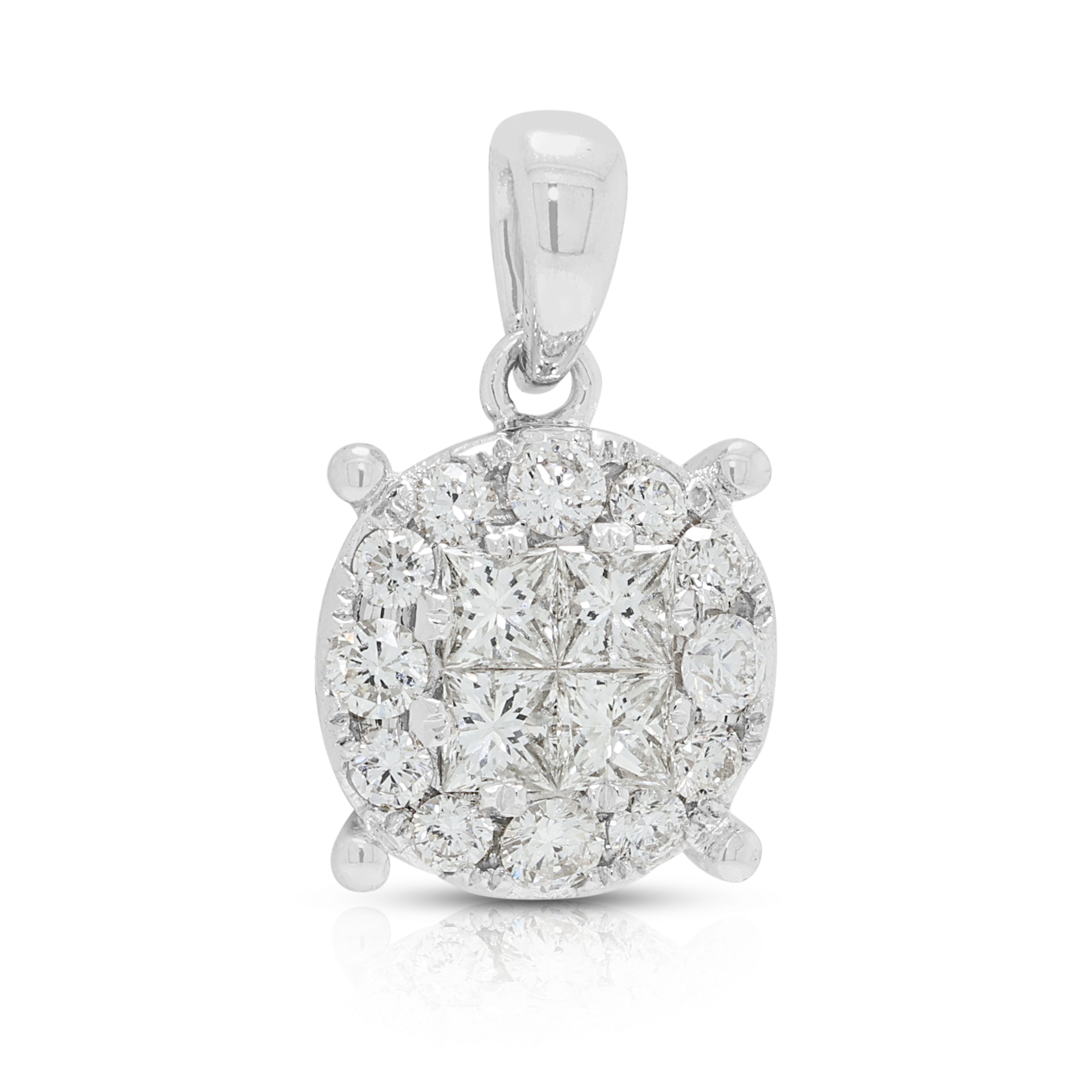 Classic 0.42ct Natural Diamond Halo Pendant in 18K White Gold (New)
