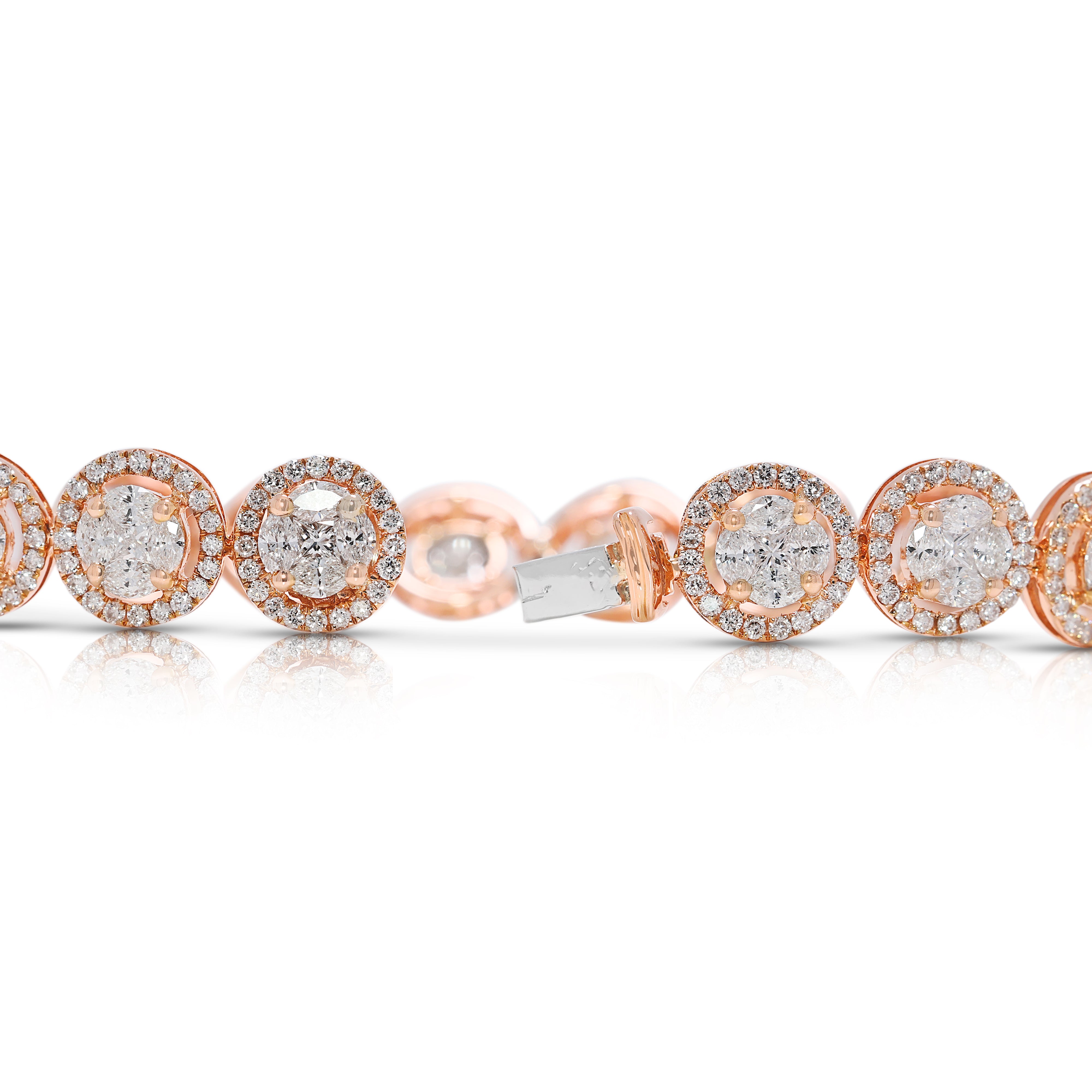 Luxurious 4.59ct Multi-Cut Natural Diamond Bracelet in 18K Rose Gold