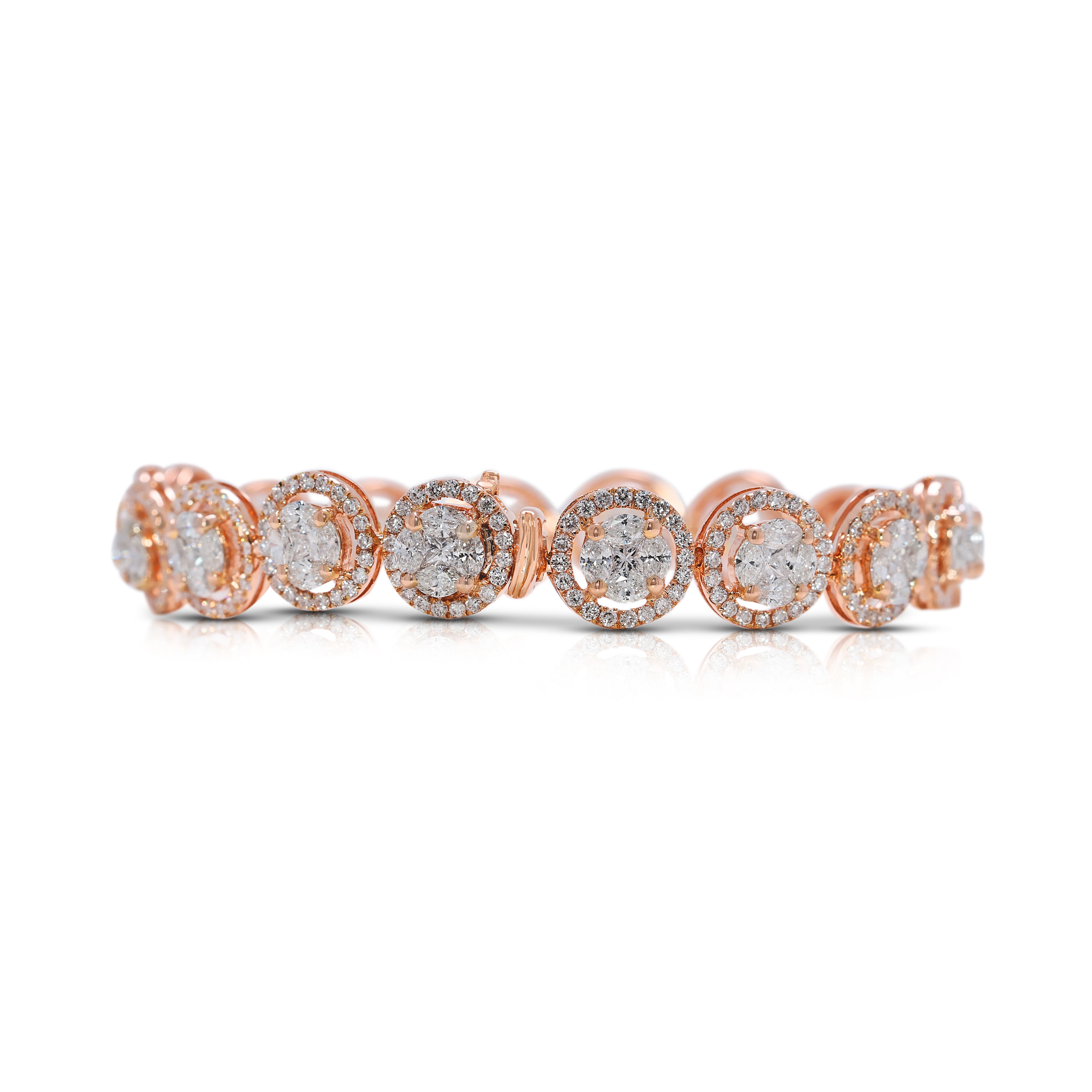 Luxurious 4.59ct Multi-Cut Natural Diamond Bracelet in 18K Rose Gold