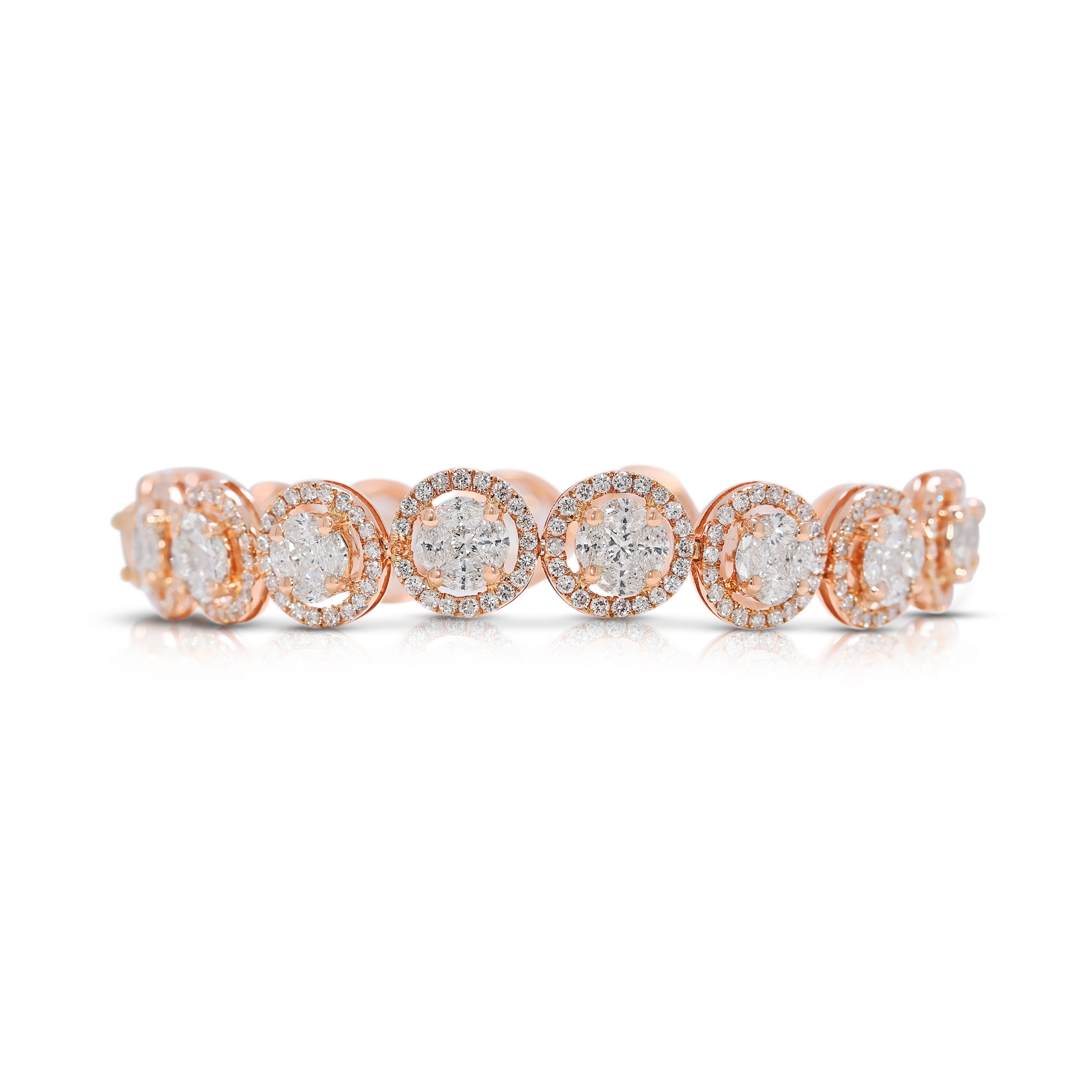 Luxurious 4.59ct Multi-Cut Natural Diamond Bracelet in 18K Rose Gold