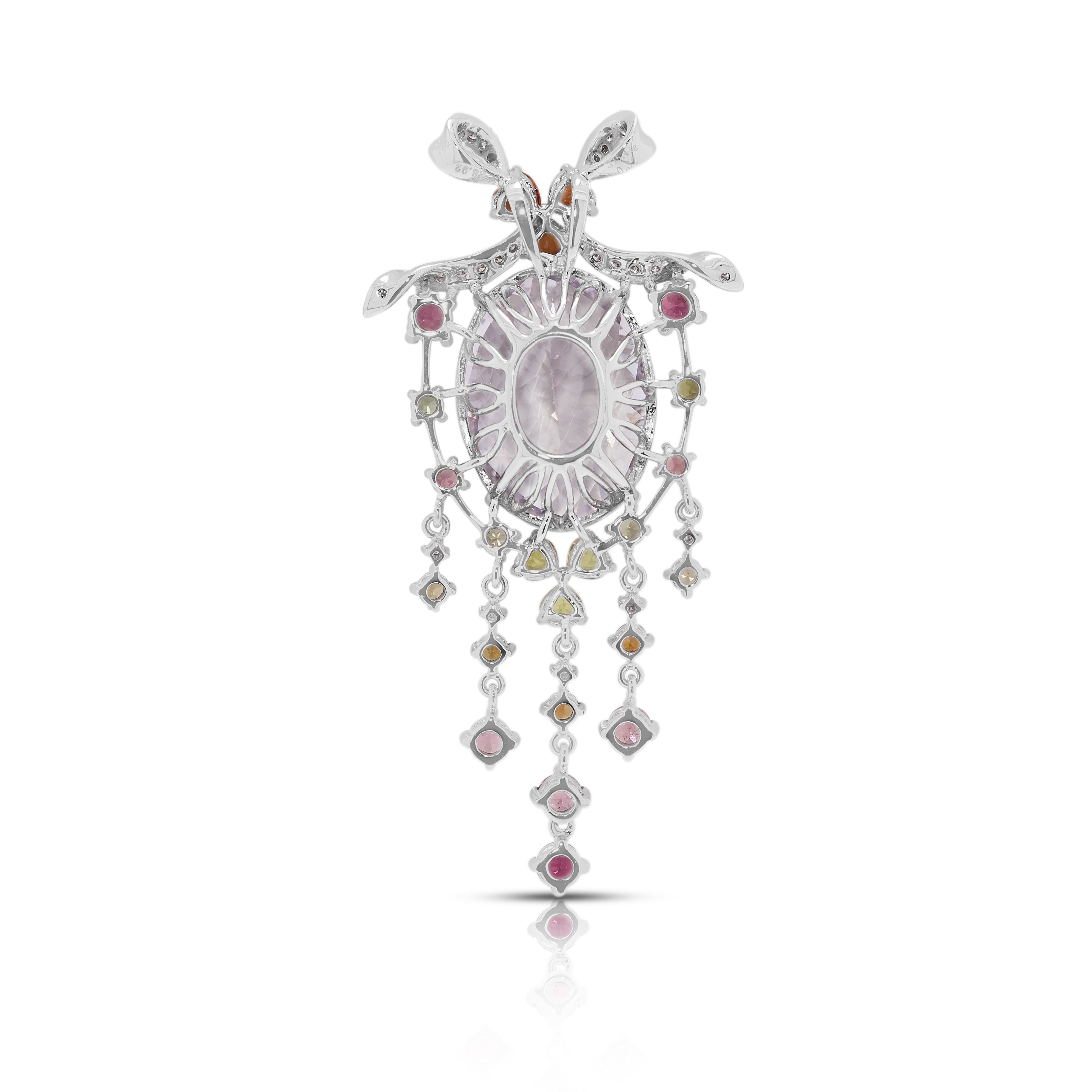 Exquisite 44.65ct Kunzite & Multi-Gemstone Pendant in 18K White Gold