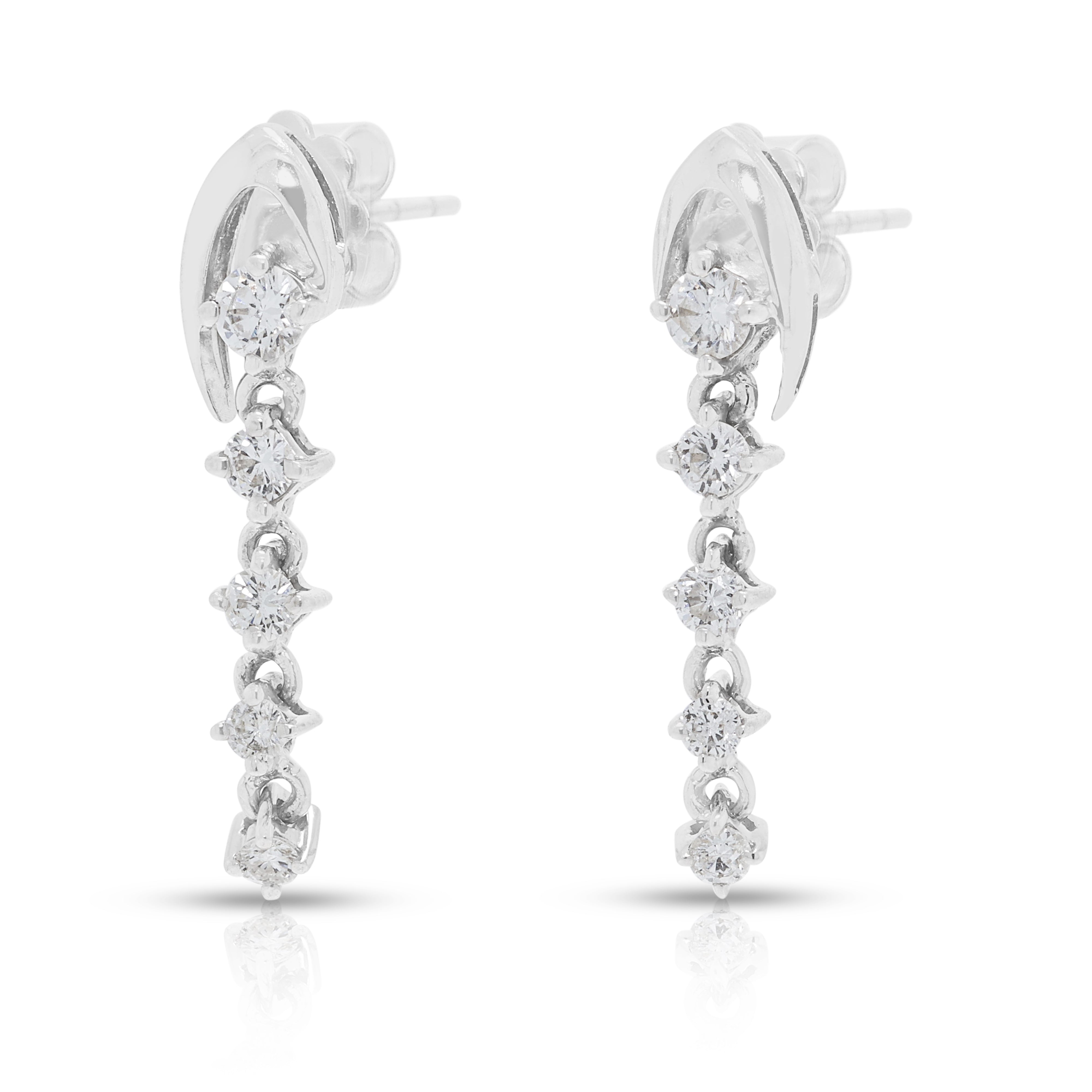 Sparkling 0.15ct Natural Diamond Drop Earrings in 18K White Gold