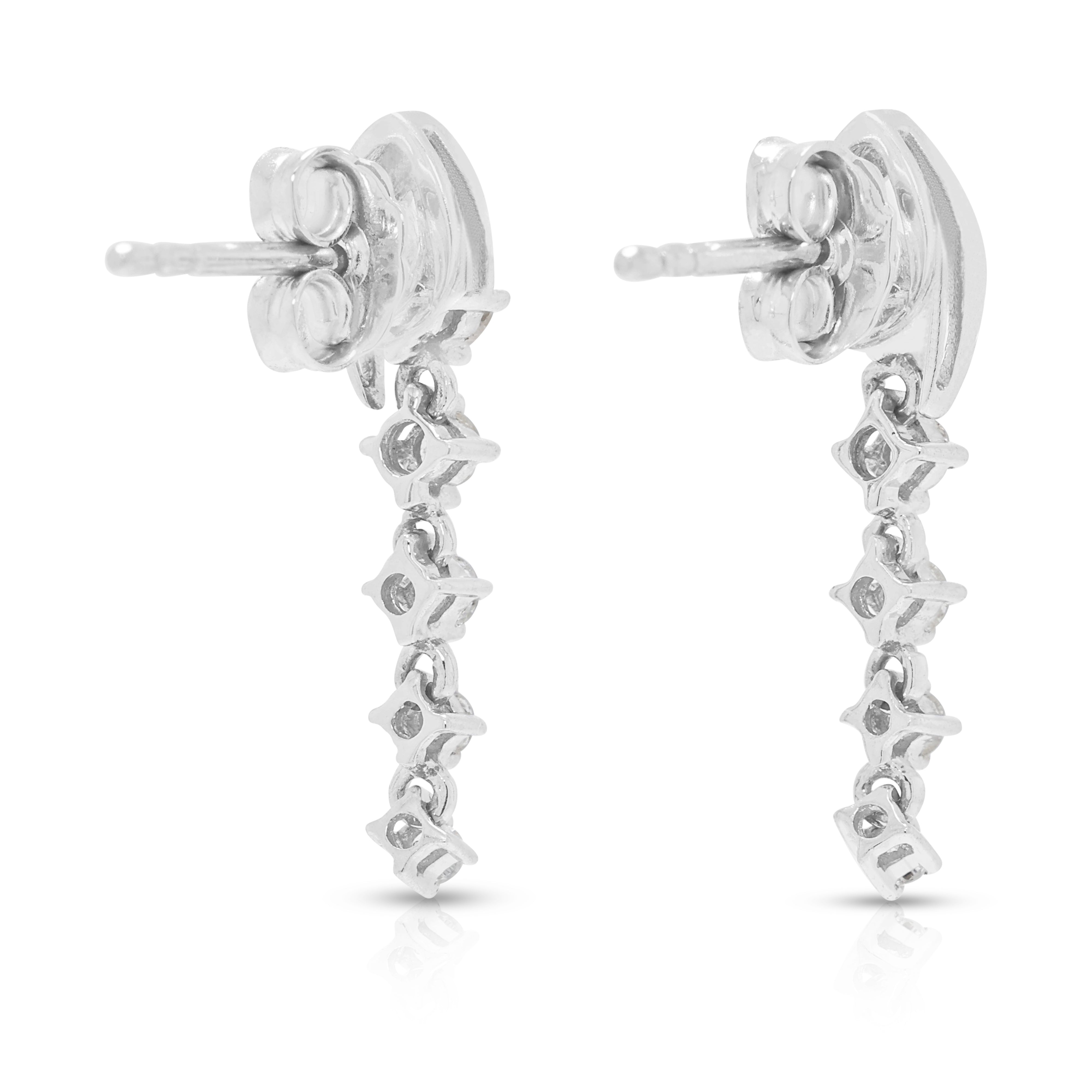 Sparkling 0.15ct Natural Diamond Drop Earrings in 18K White Gold