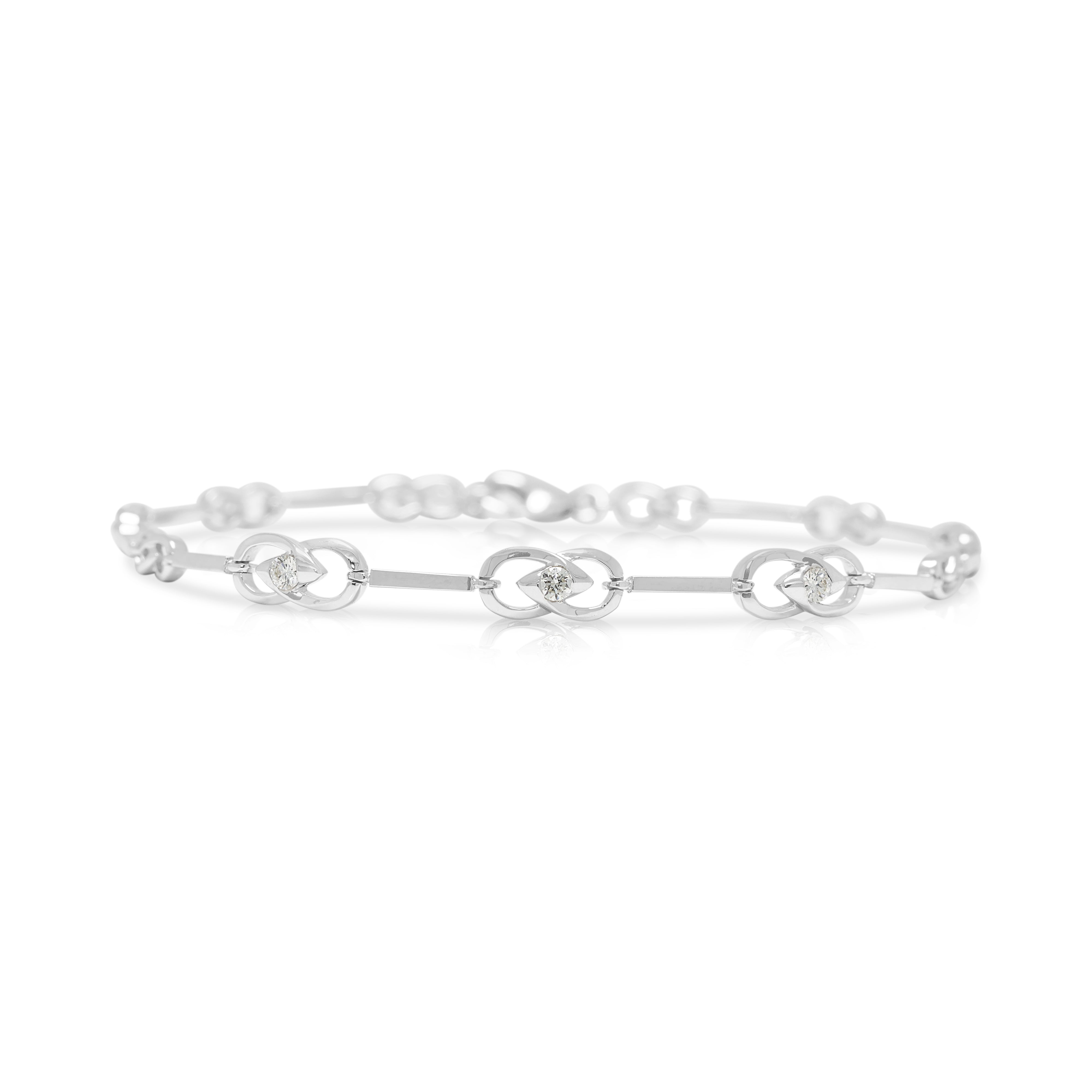Elegant 0.10ct Natural Diamond Infinity Link Bracelet in 14K White Gold (New)