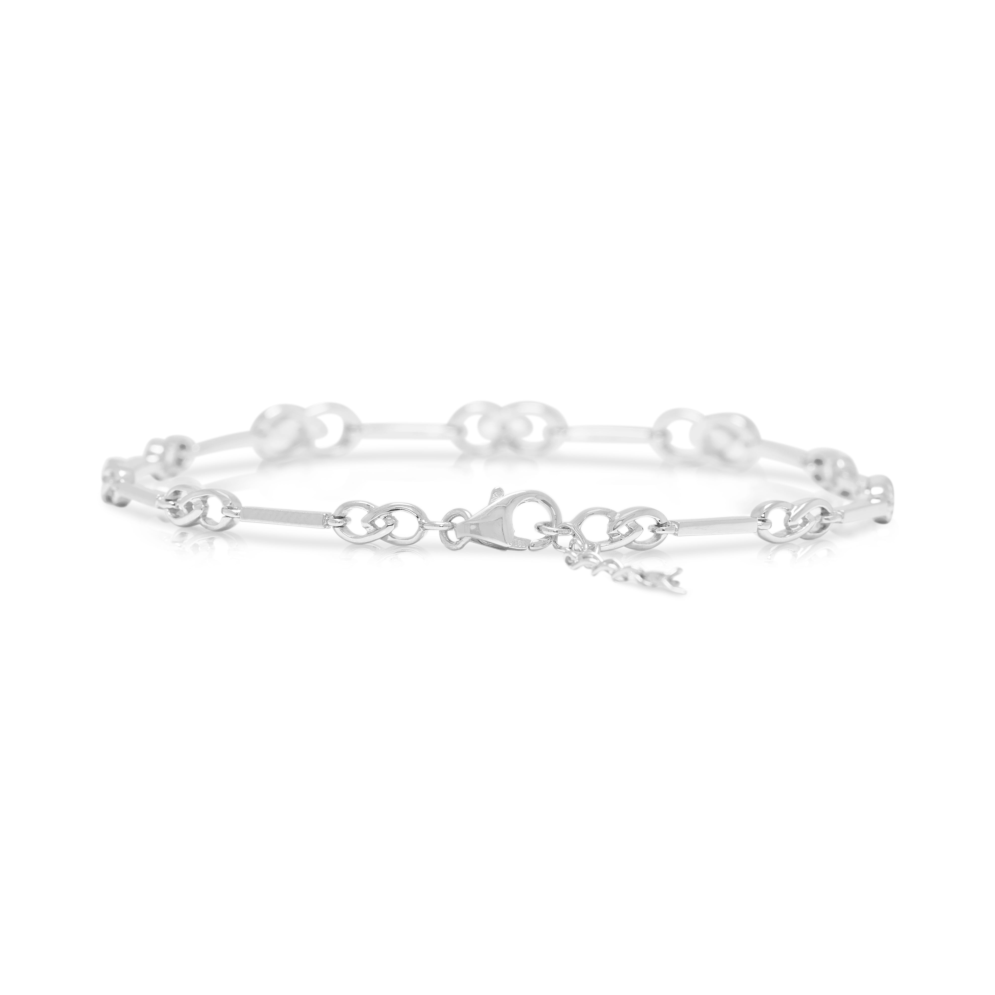 Elegant 0.10ct Natural Diamond Infinity Link Bracelet in 14K White Gold (New)