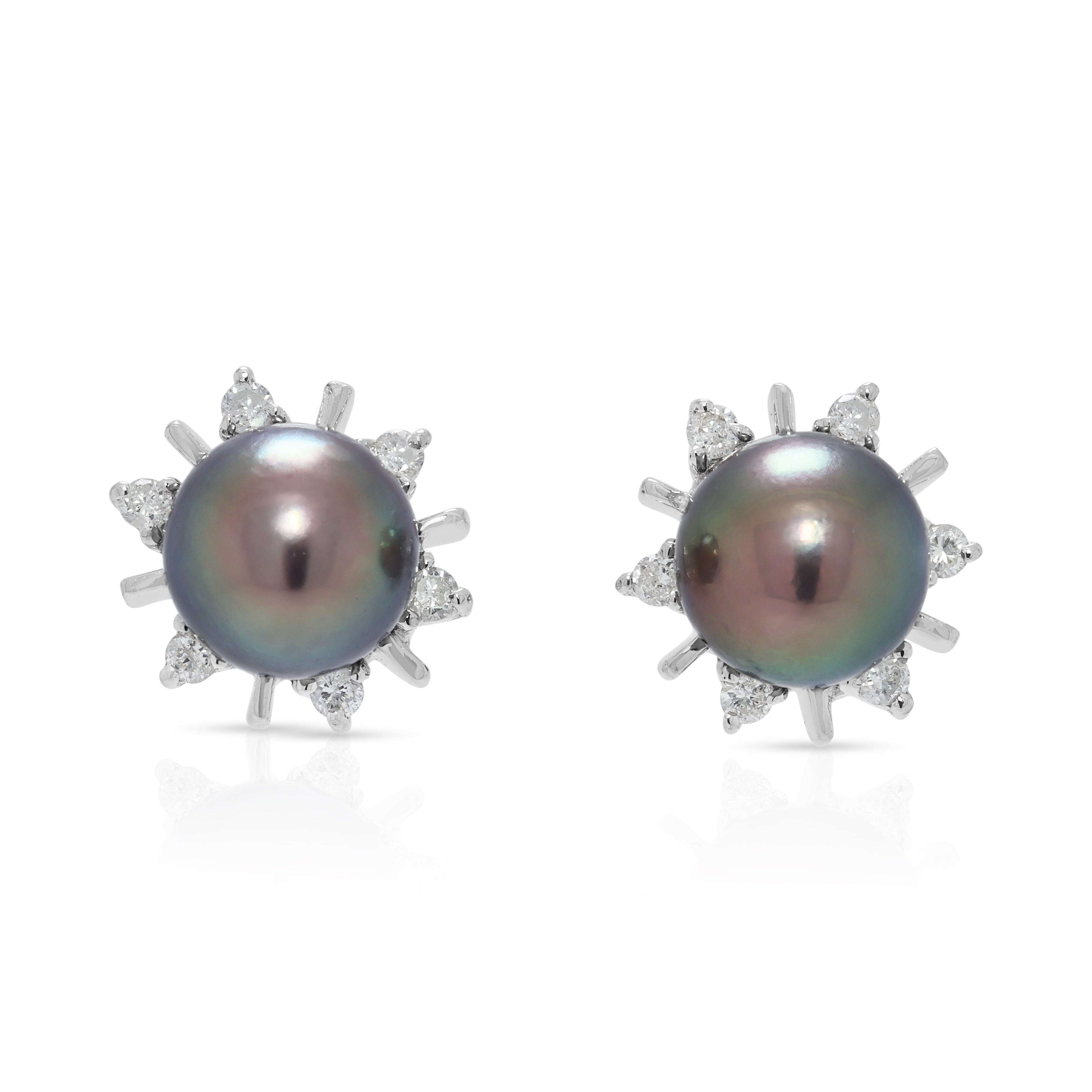 Luminous 0.30ct Natural Diamond & Freshwater Pearl in 18K White Gold Stud Earrings