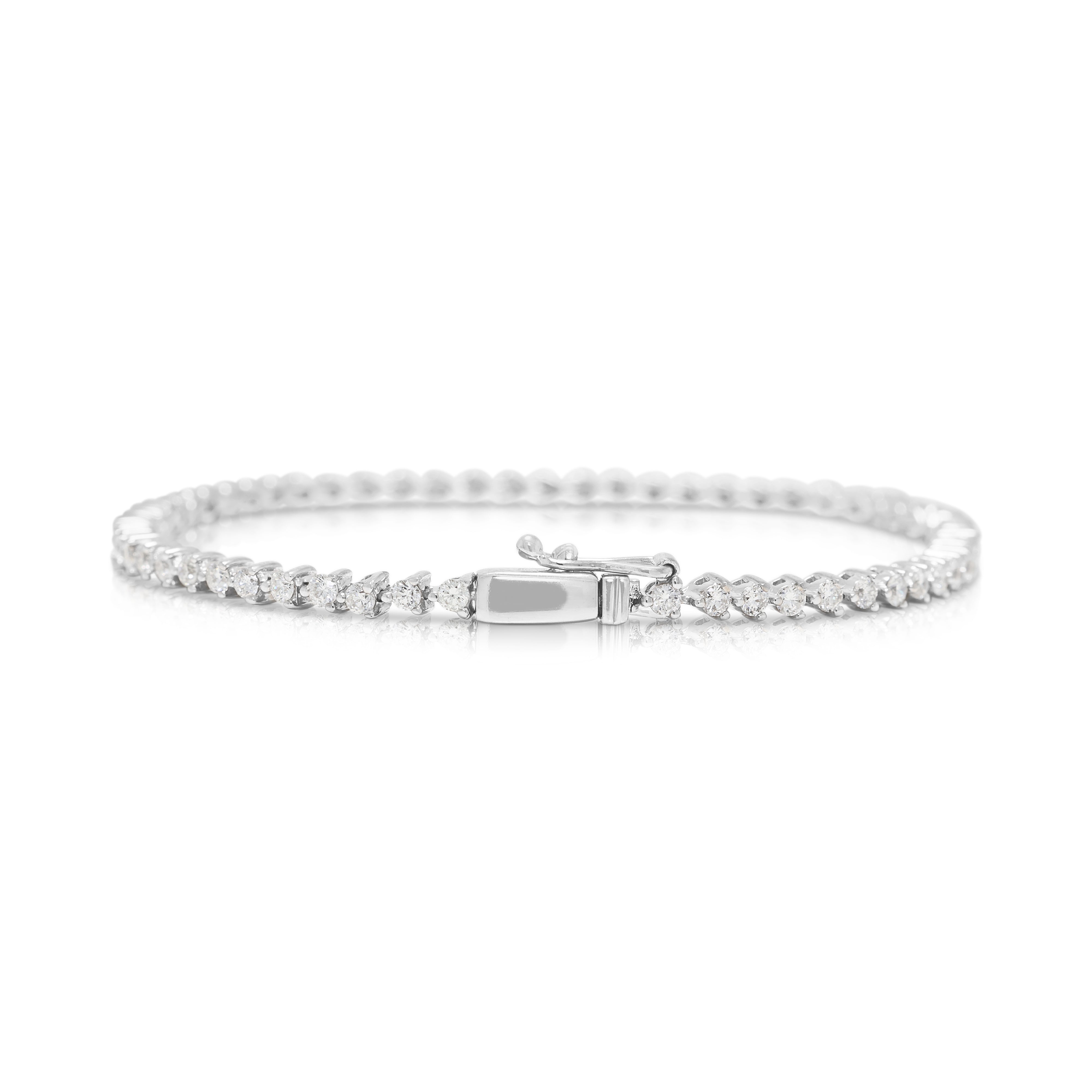 Magnificent 1.51ct Natural Diamond Tennis Bracelet in 18K White Gold