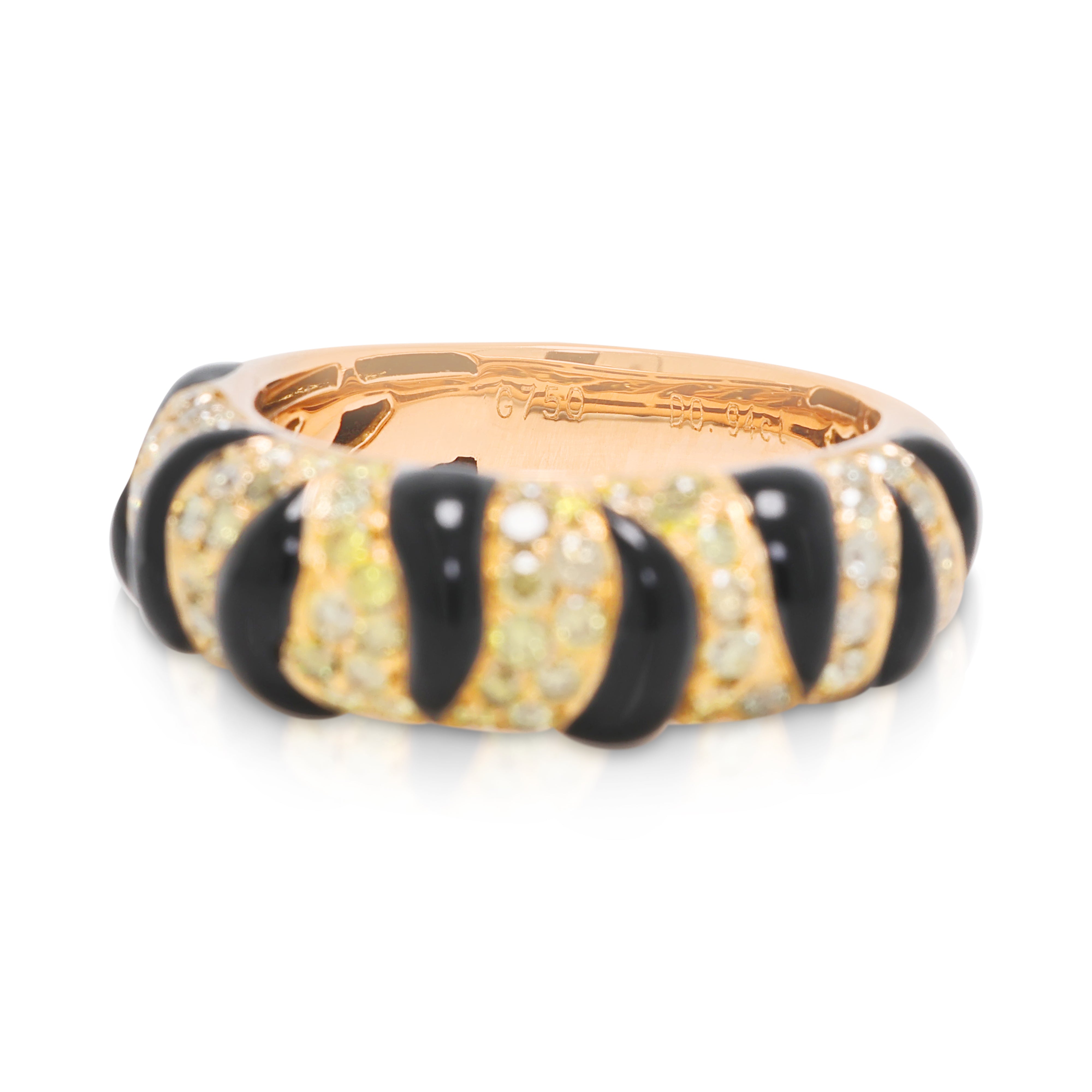 Exquisite 0.94ct Yellow Natural Diamond and Black Onyx Swirl Ring in 18K Rose Gold