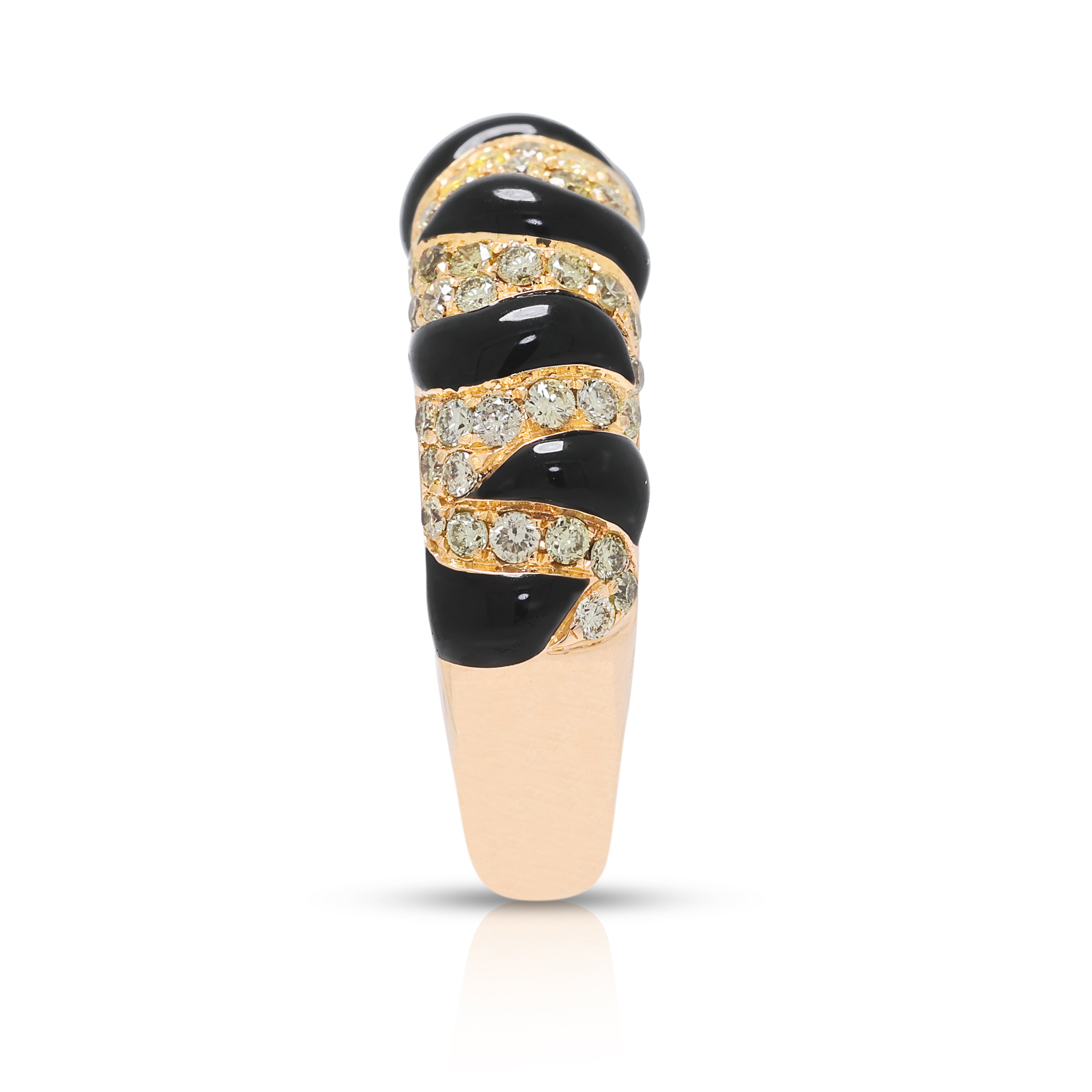Exquisite 0.94ct Yellow Natural Diamond and Black Onyx Swirl Ring in 18K Rose Gold