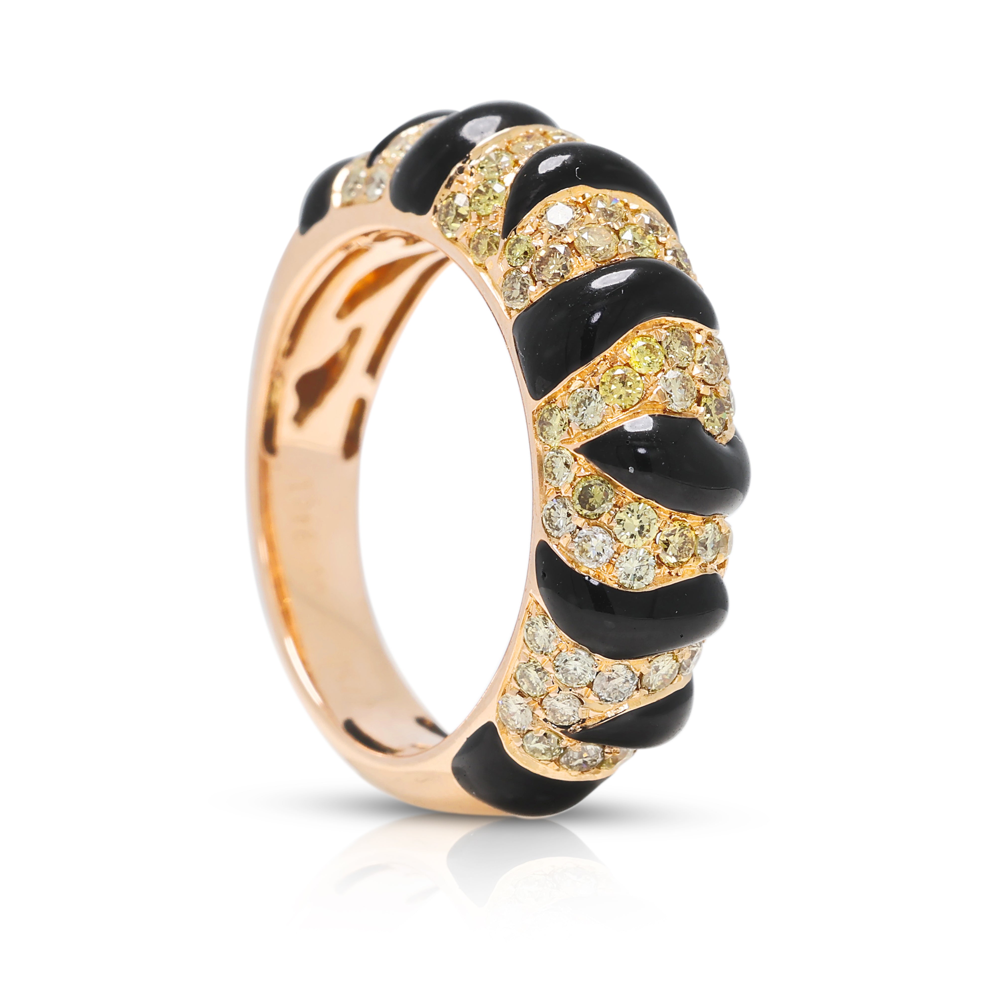 Exquisite 0.94ct Yellow Natural Diamond and Black Onyx Swirl Ring in 18K Rose Gold