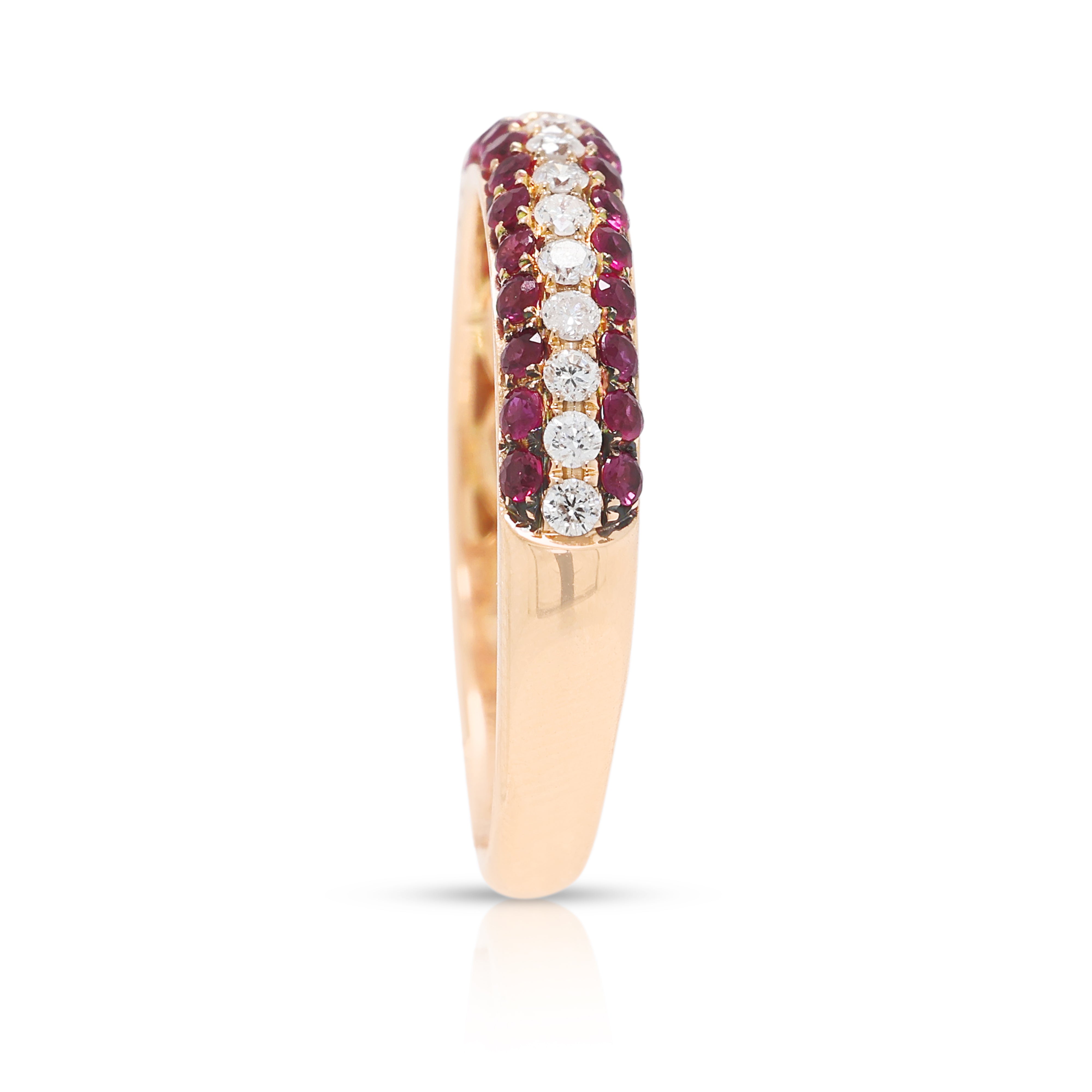 Glamorous 0.25ct Ruby and 0.17ct Natural Diamond Three-Row Ring in 18K Rose Gold