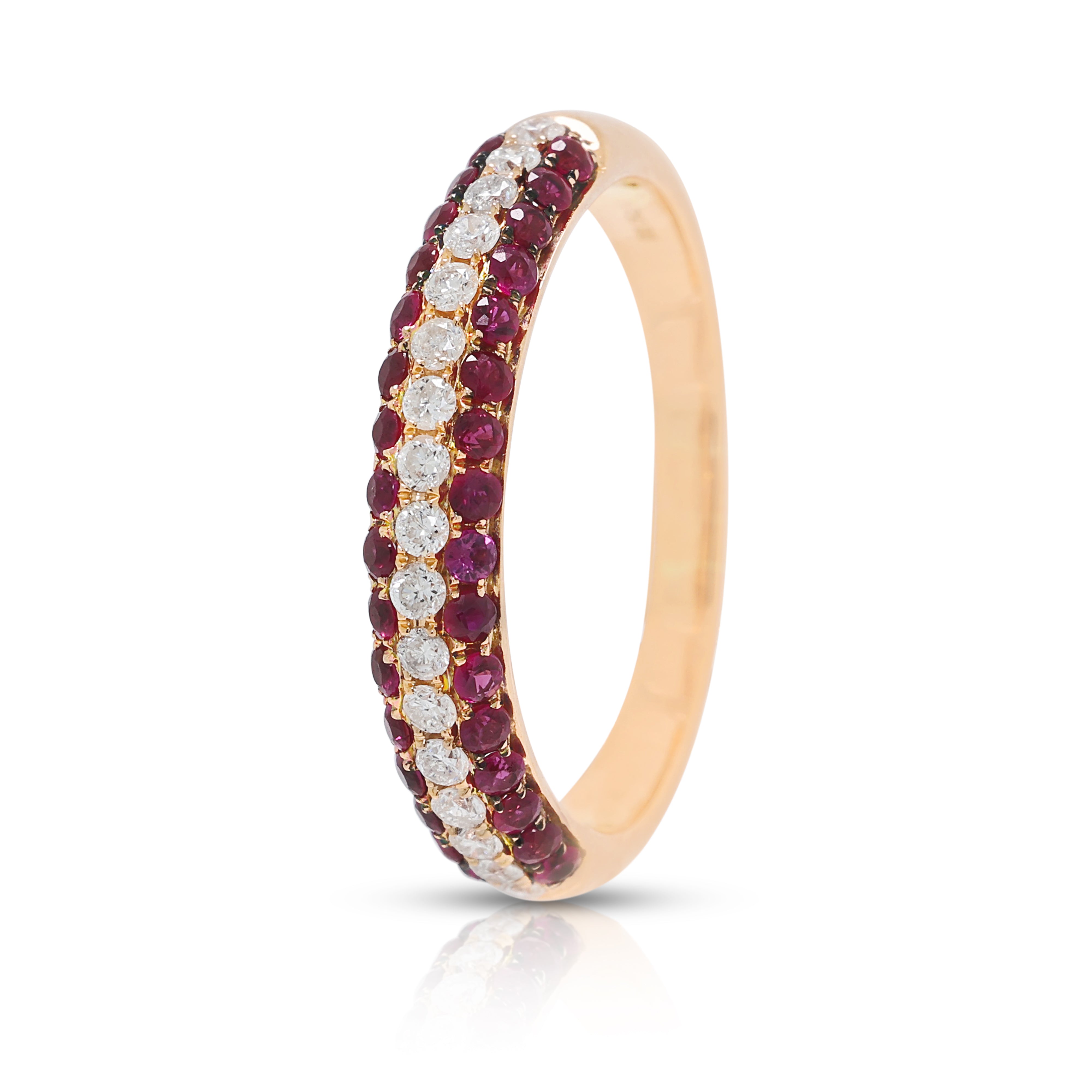 Glamorous 0.25ct Ruby and 0.17ct Natural Diamond Three-Row Ring in 18K Rose Gold