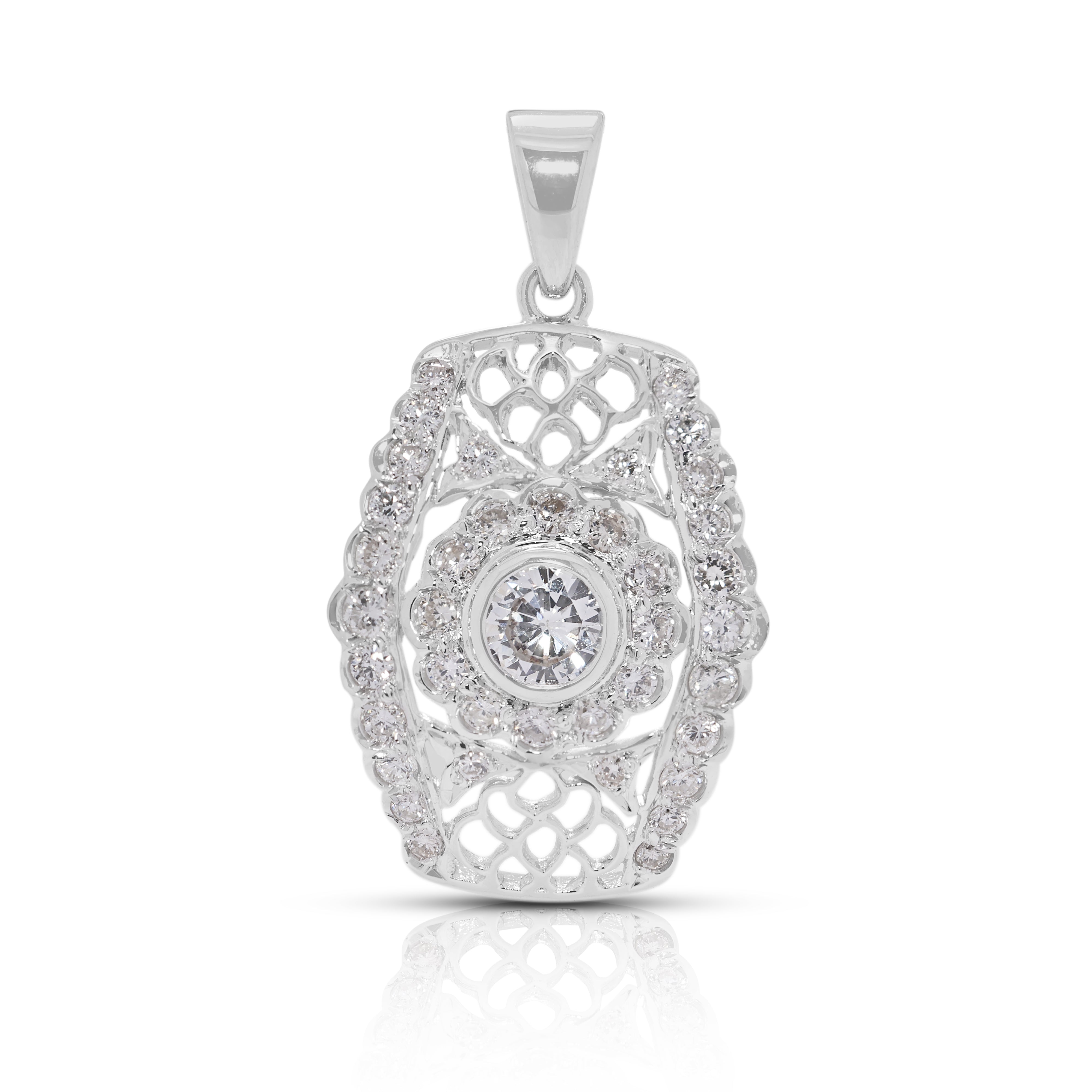 Magnificent 0.63ct Natural Diamond Filigree Pendant in 18K White Gold (New)