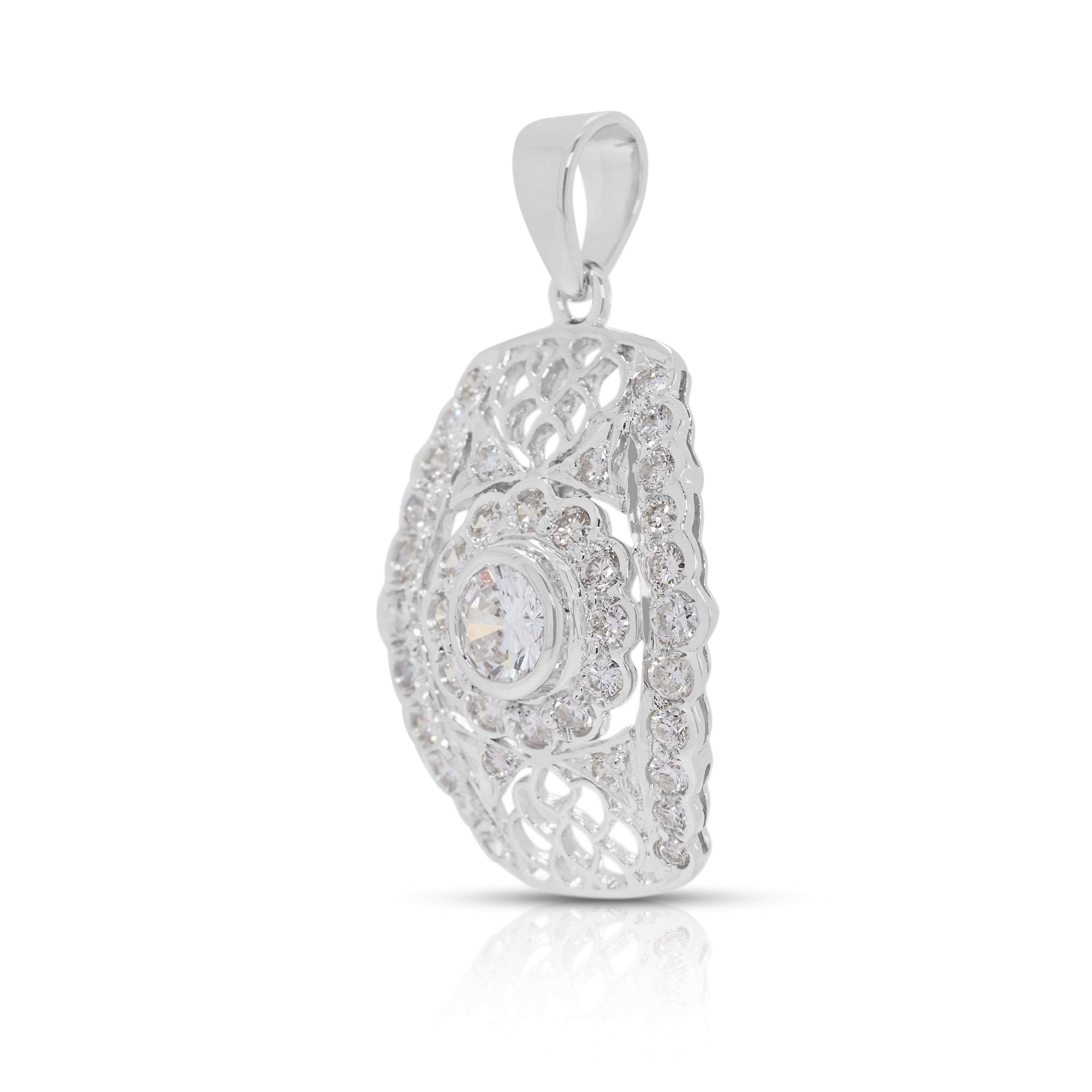Magnificent 0.63ct Natural Diamond Filigree Pendant in 18K White Gold (New)