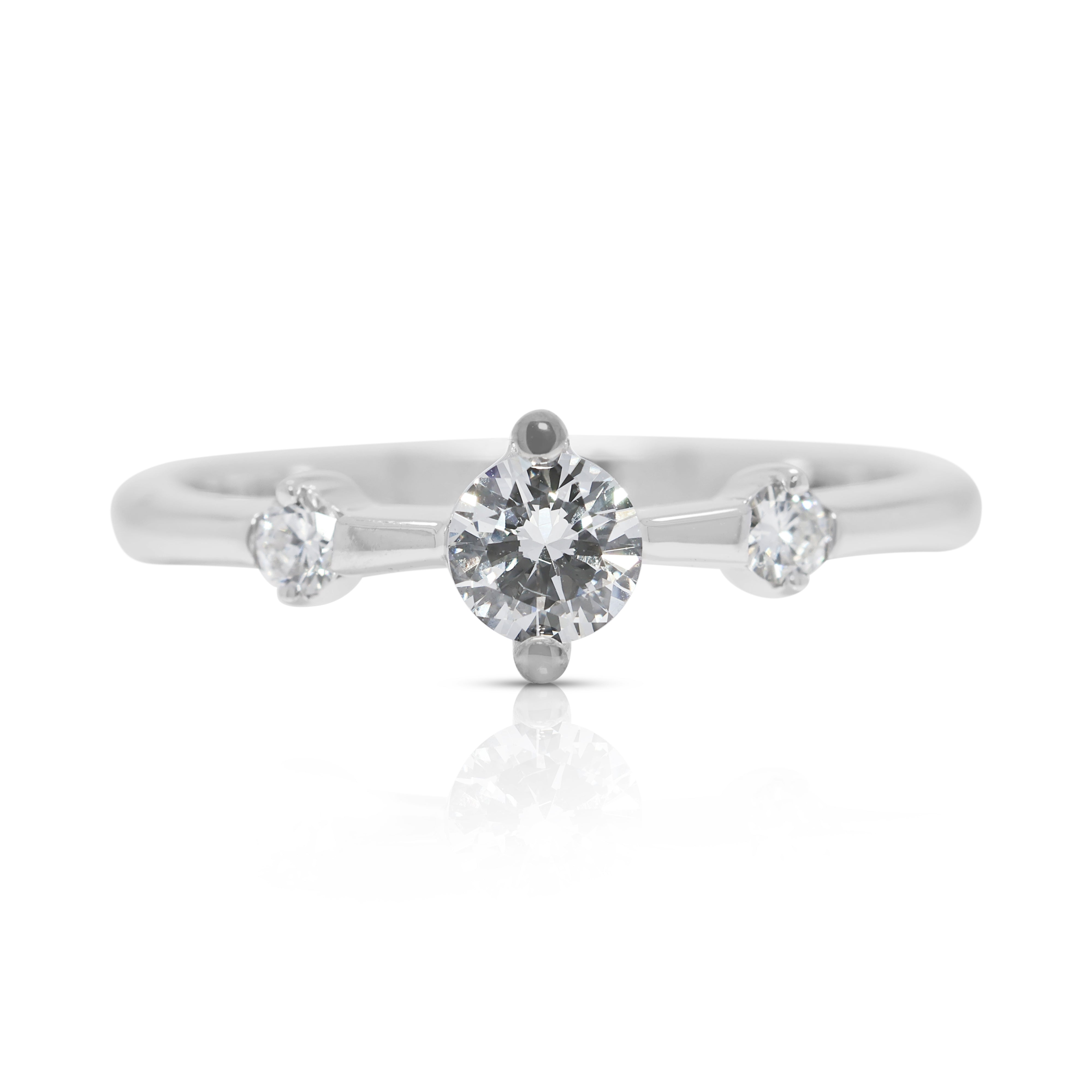 Classic 0.32ct Three-Stone Natural Diamond Ring in 18K White Gold