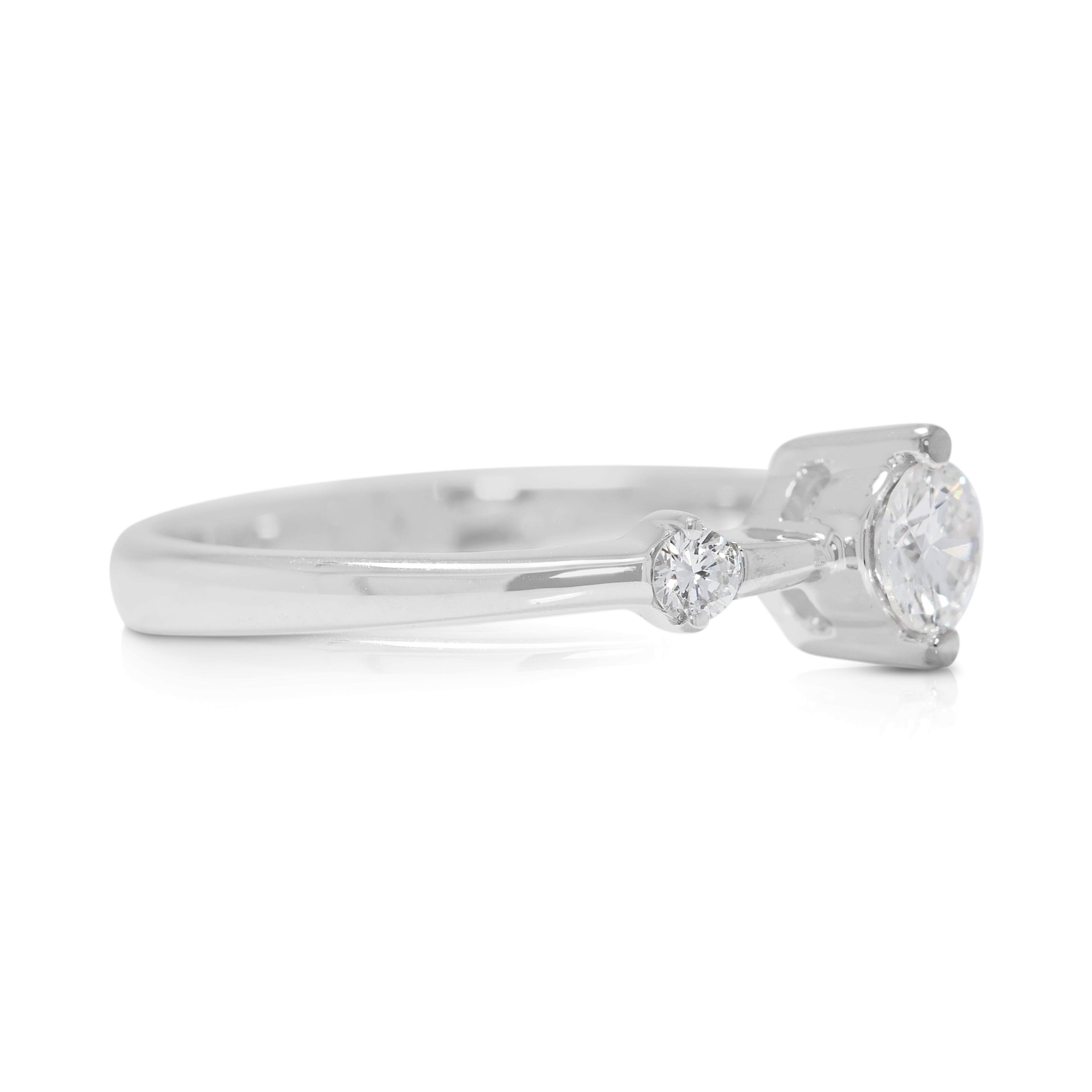 Classic 0.32ct Three-Stone Natural Diamond Ring in 18K White Gold